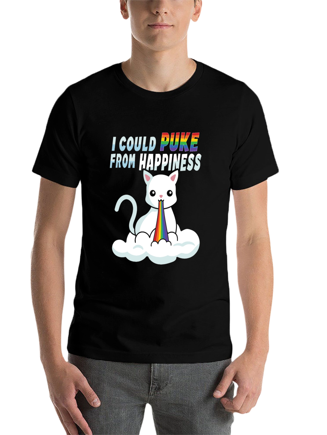 Black I Could Puke From Happiness Graphic Tee view 7