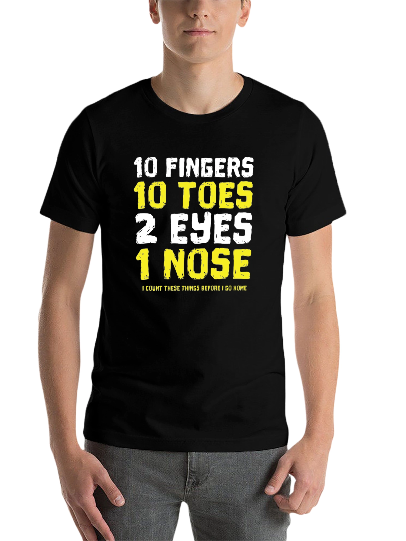 Black Funny 10 Fingers Toes Eyes Nose T-Shirt view 7