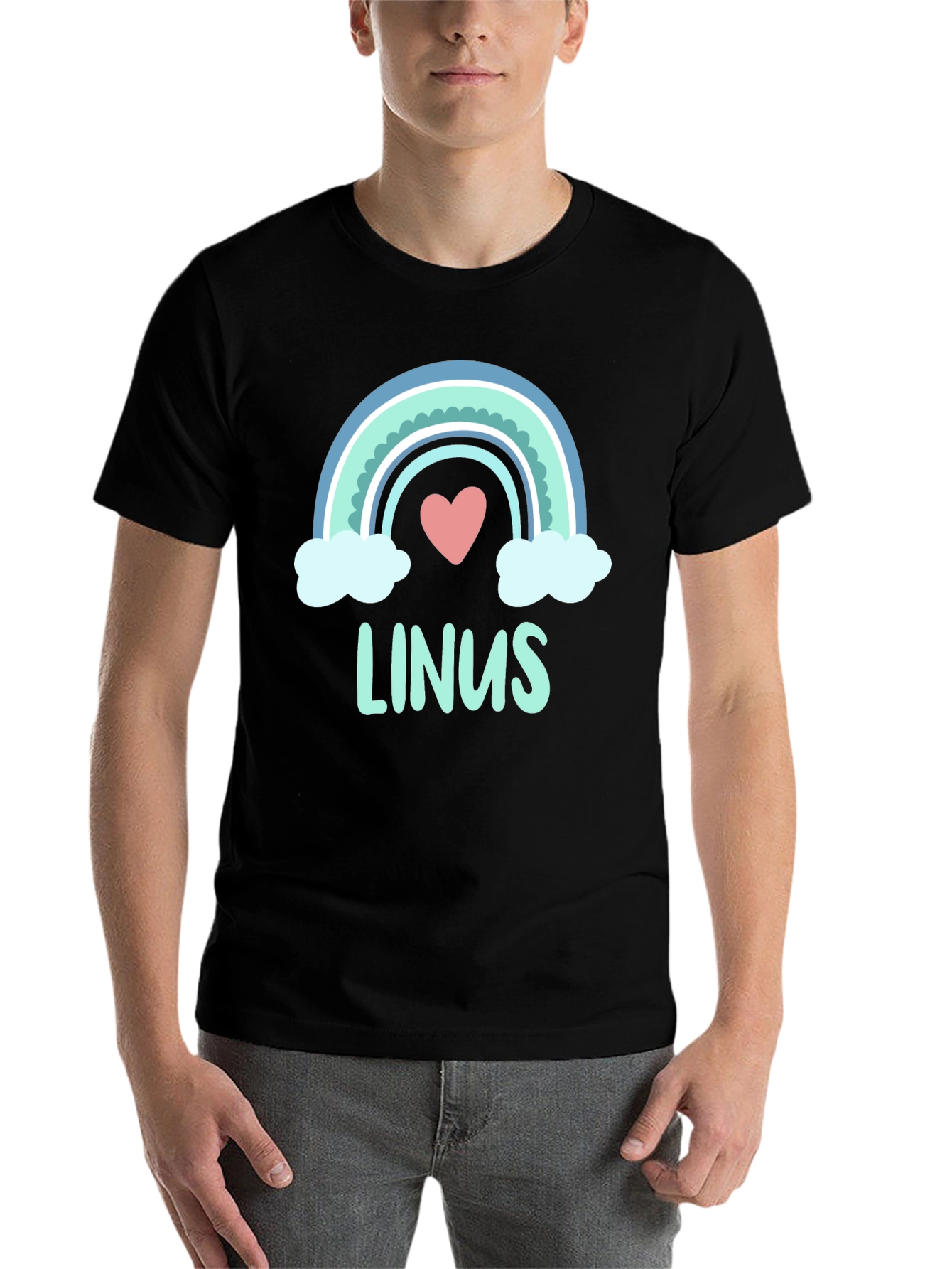 Black Linus Rainbow Heart Personalized T-Shirt view 7