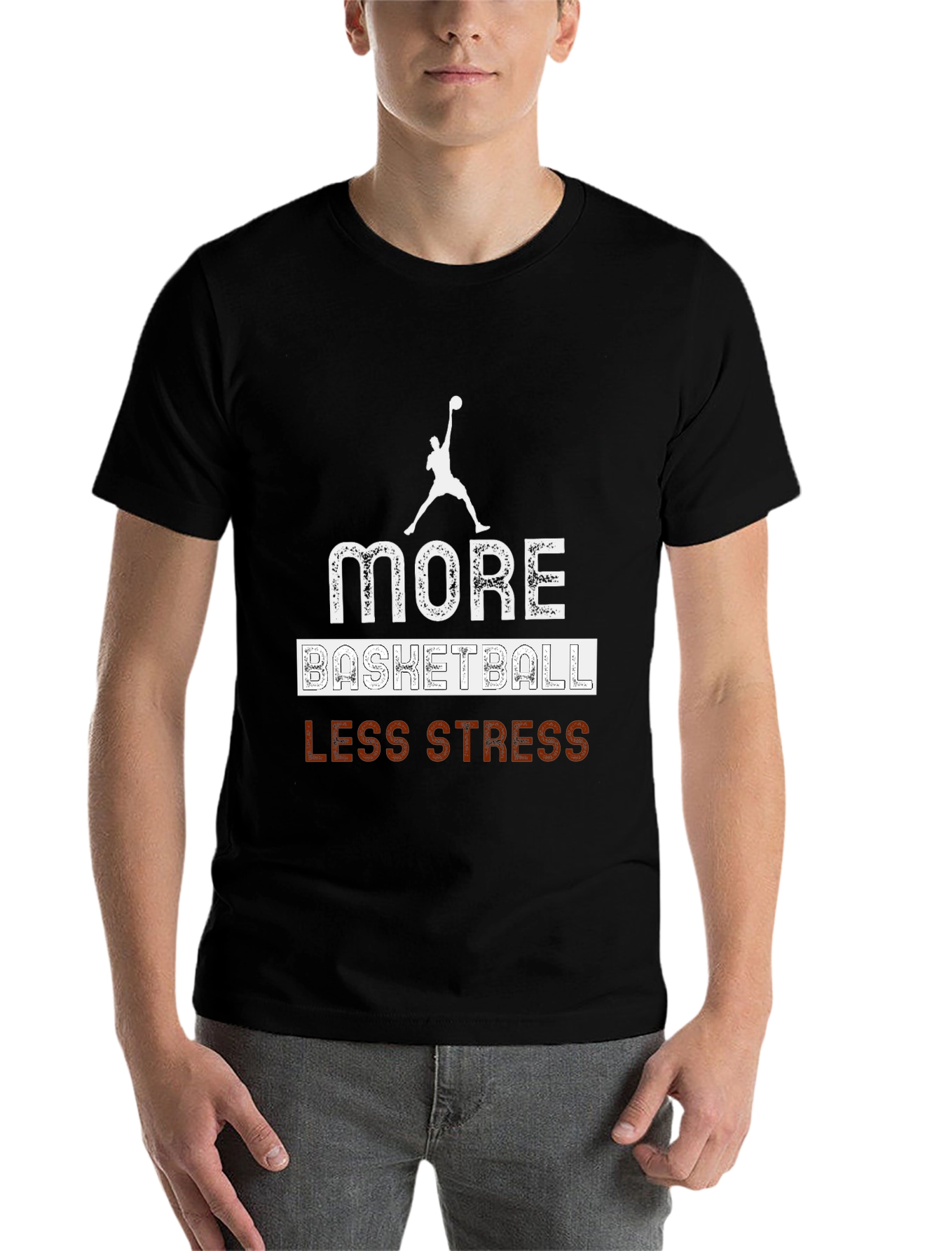 Black More Basketball, Less Stress Graphic T-Shirt view 7