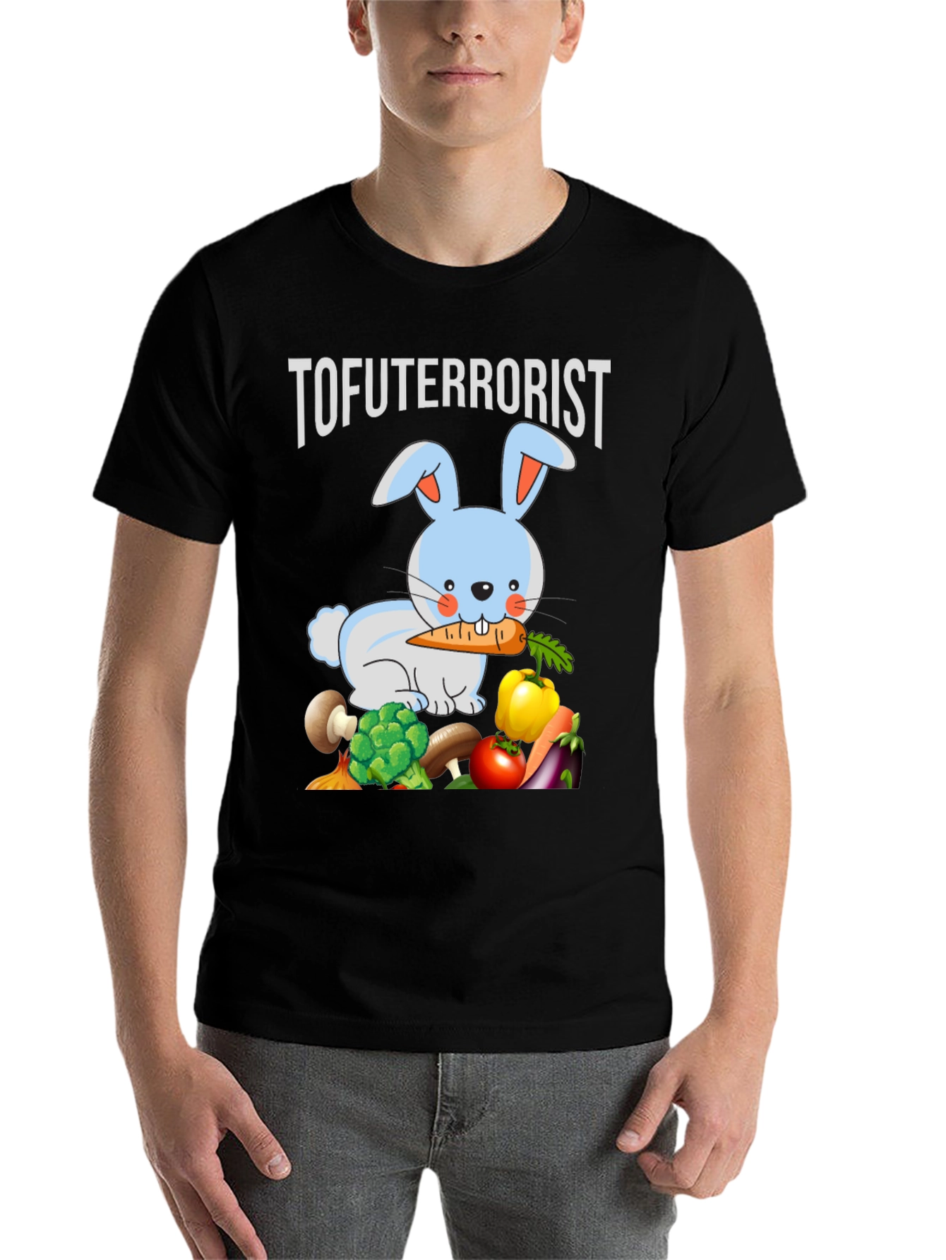 Black Tofuterrorist Vegan Bunny T-Shirt view 7