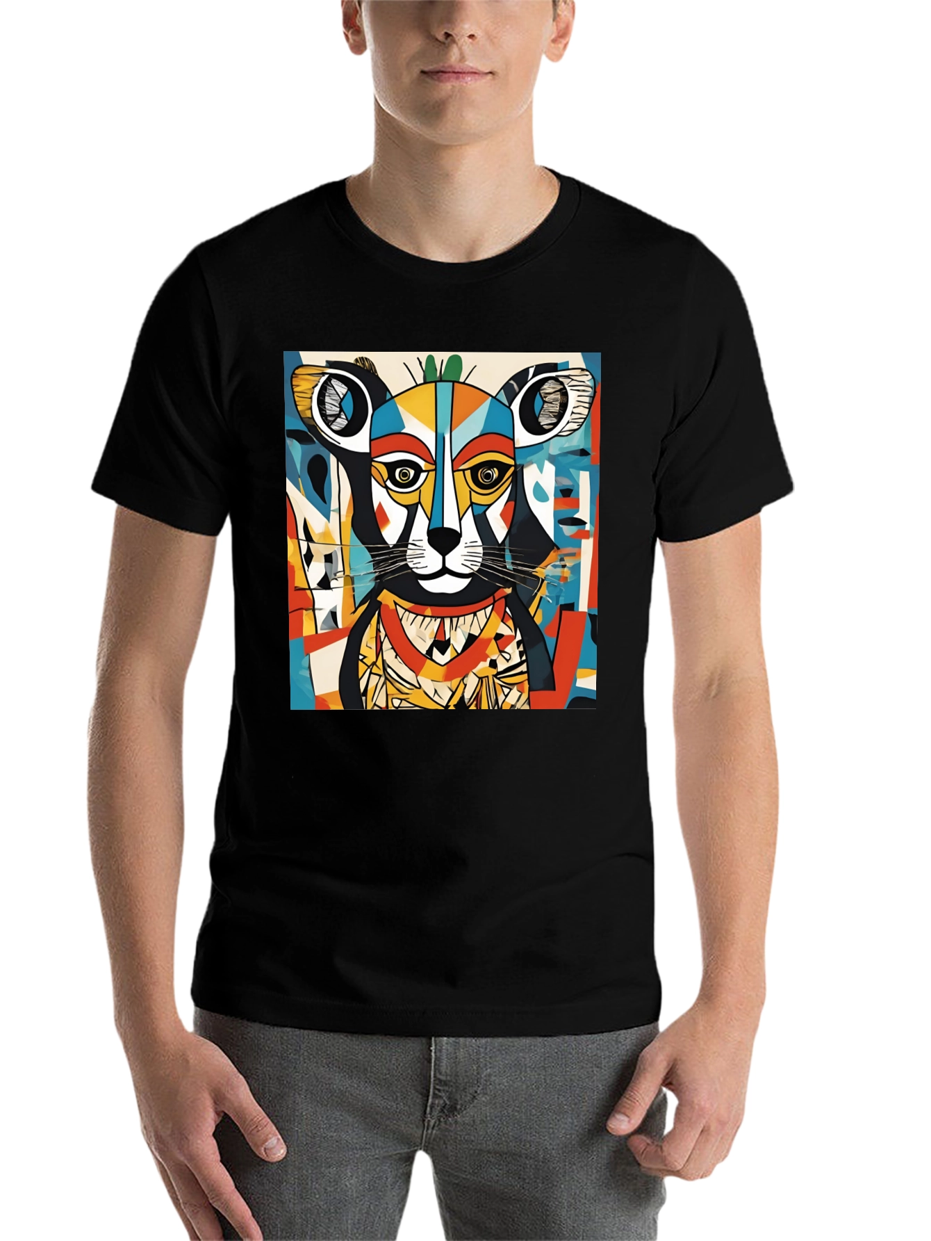 Black Abstract Animal Graphic Tee - Modern Art Shirt view 7