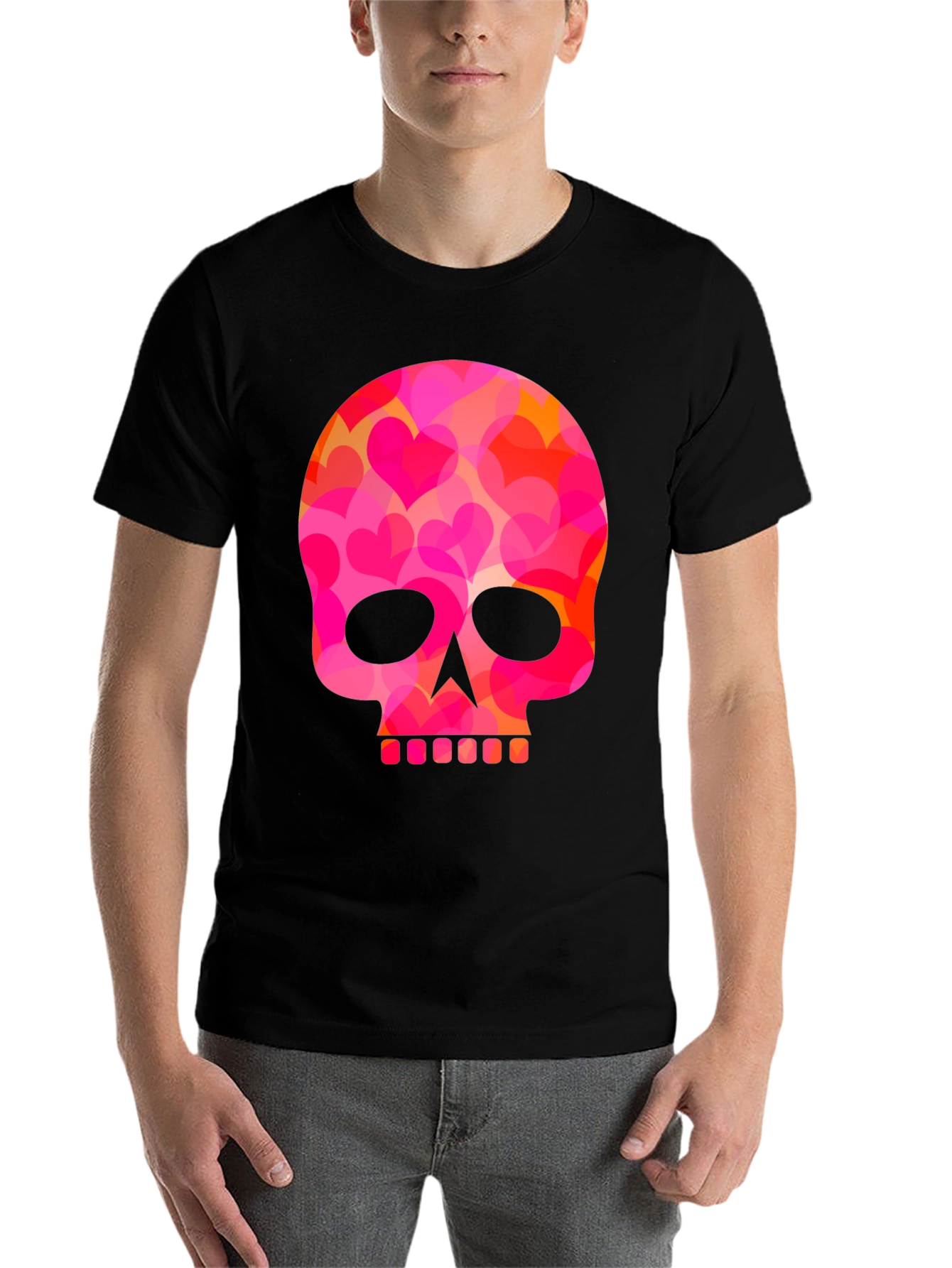 Black Heart Skull Graphic T-Shirt - Men's Black Tee view 7
