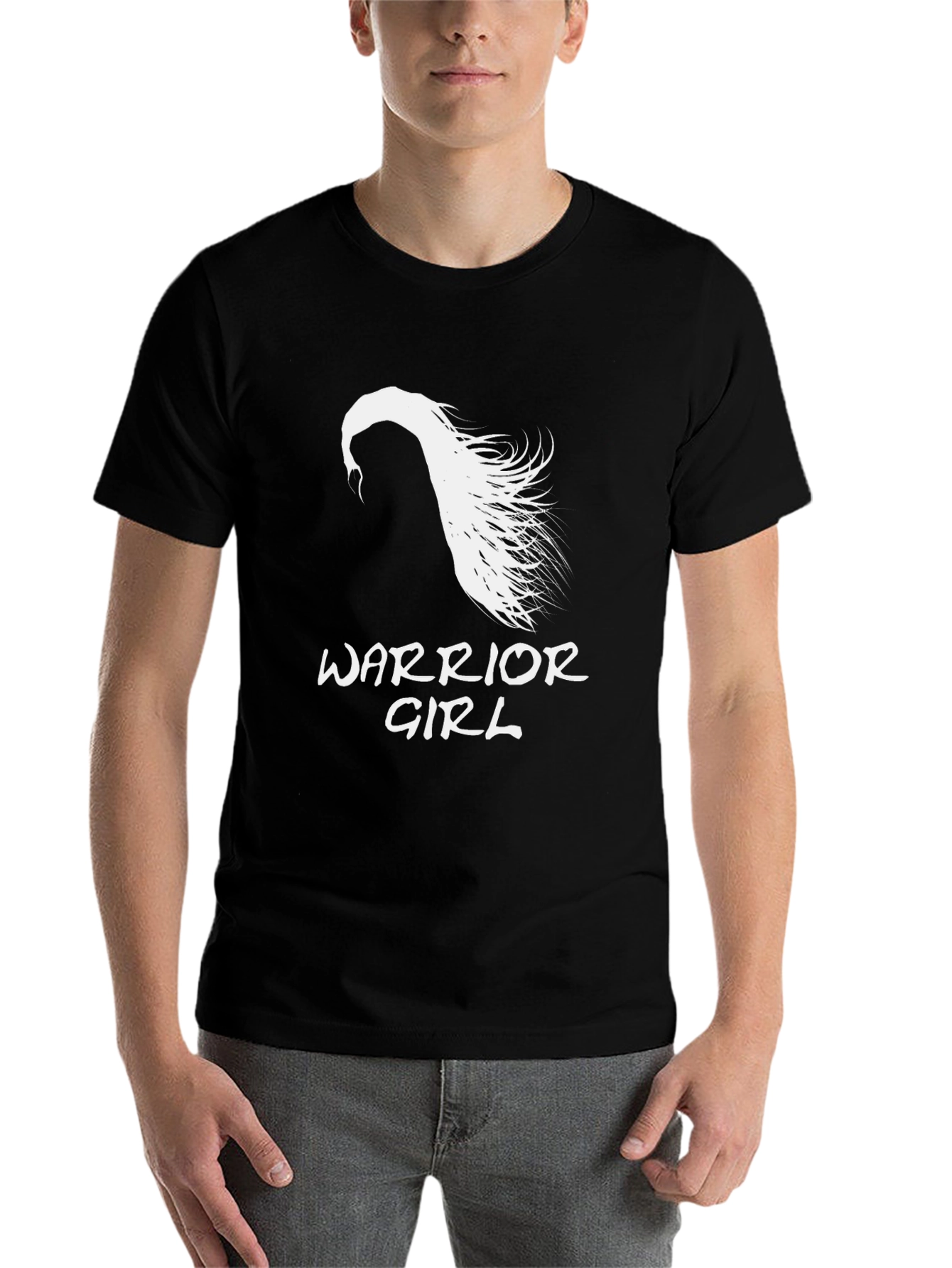 Black Warrior Girl Graphic T-Shirt - Black Cotton Tee view 7
