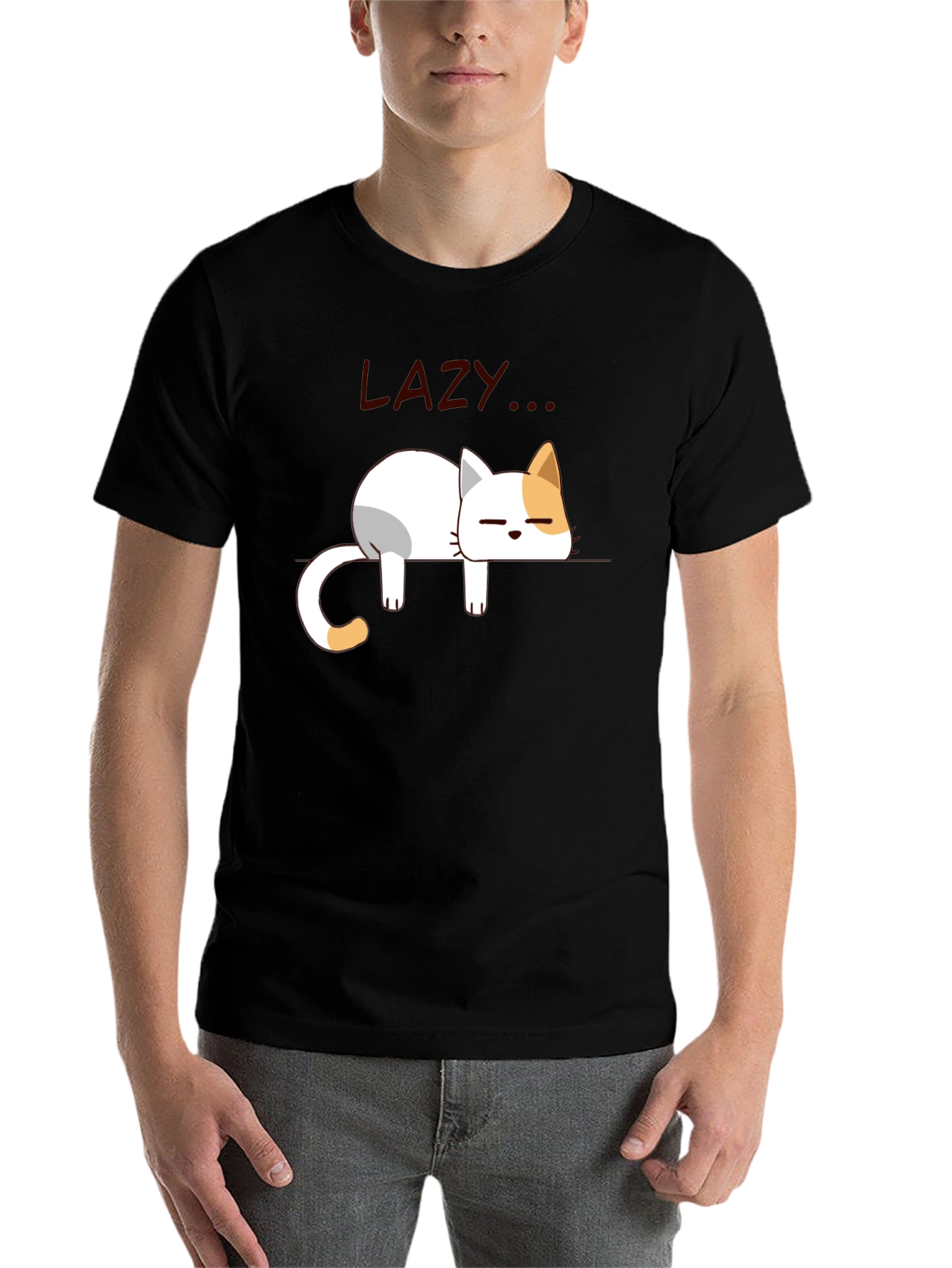 Black Lazy Cat Graphic T-Shirt - Relaxed Fit, Soft Cotton view 7