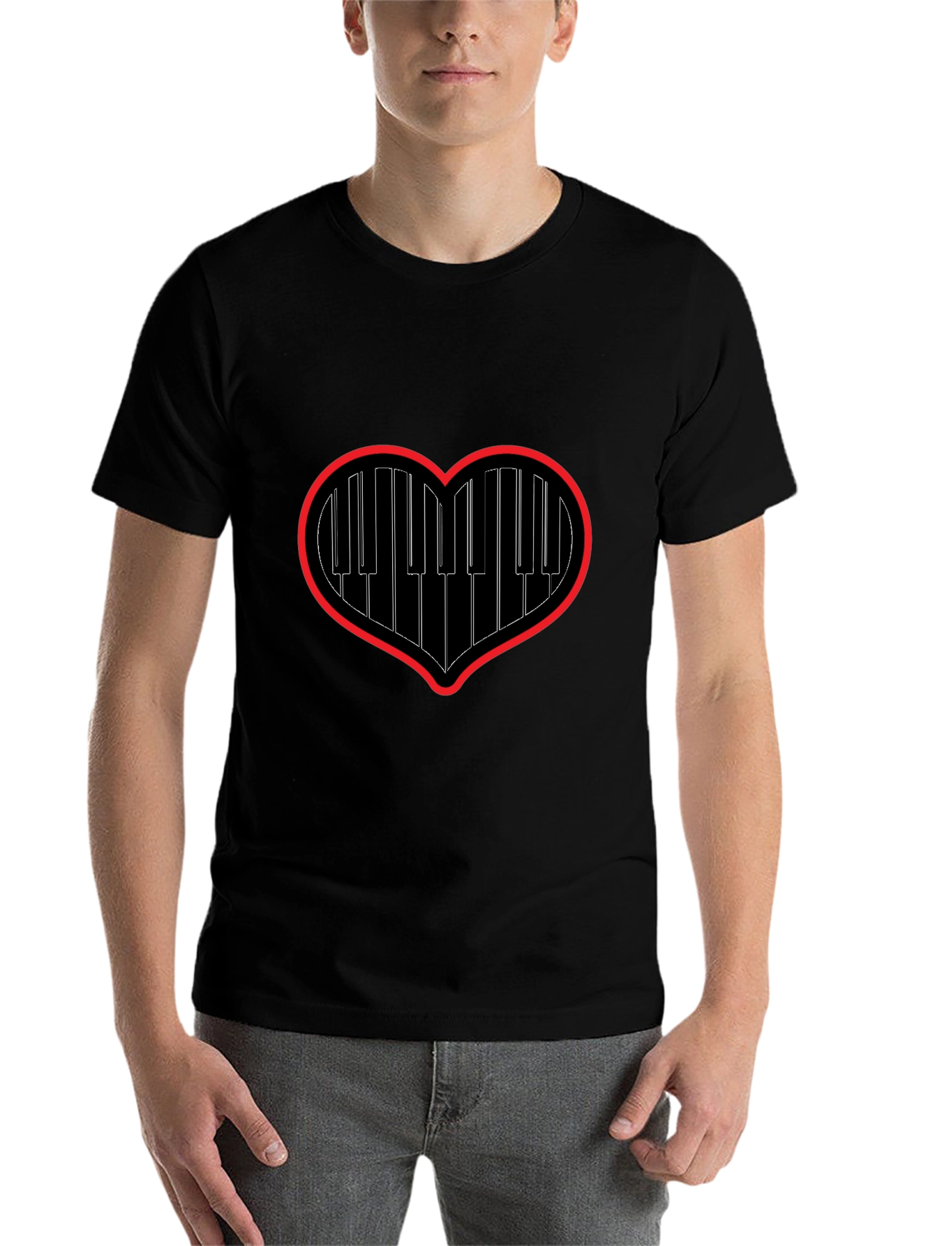 Black Piano Heartbeat Tee - Music Lover's Black T-Shirt view 7