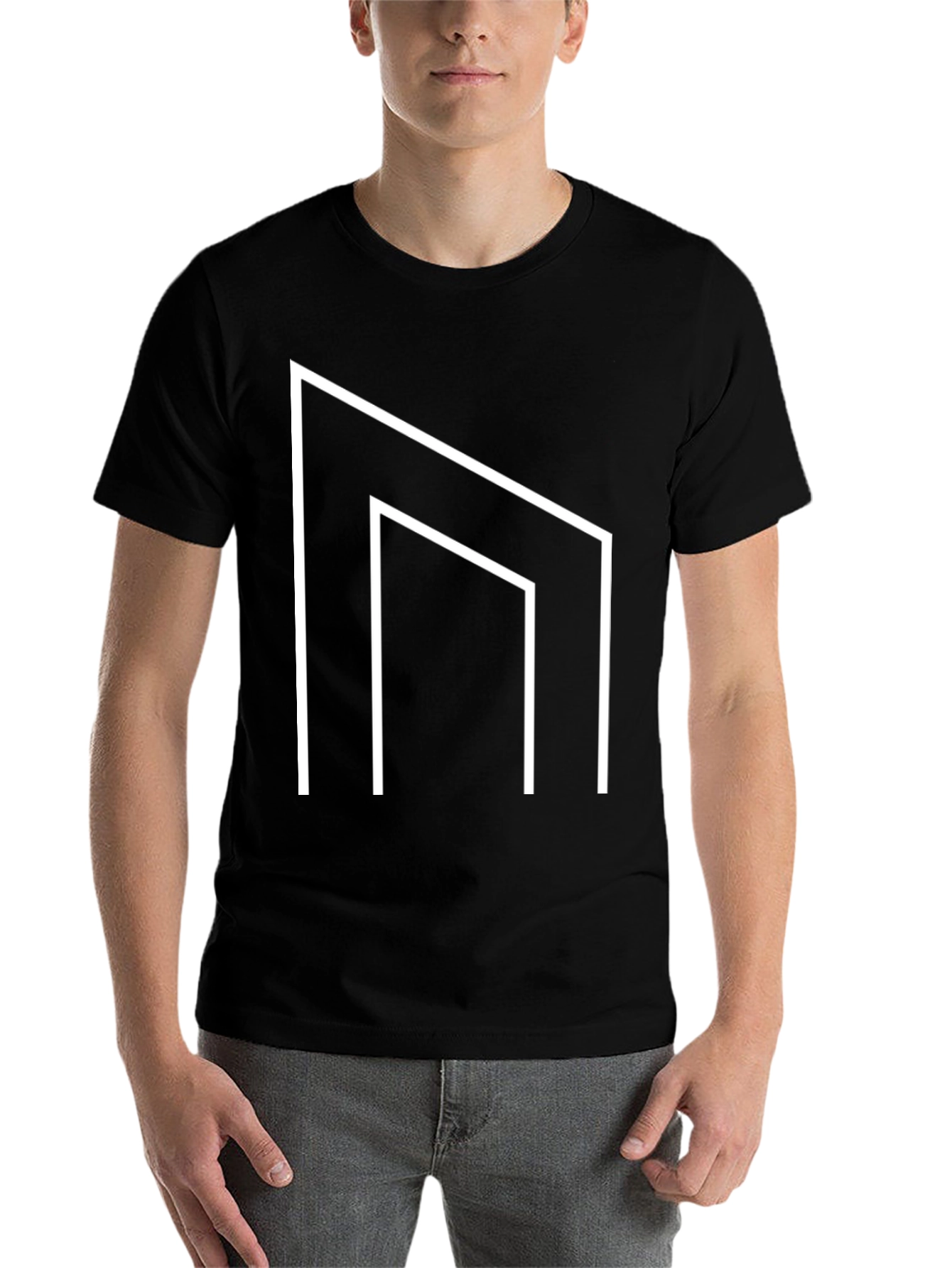 Black Abstract Geometric Graphic Black T-Shirt view 7