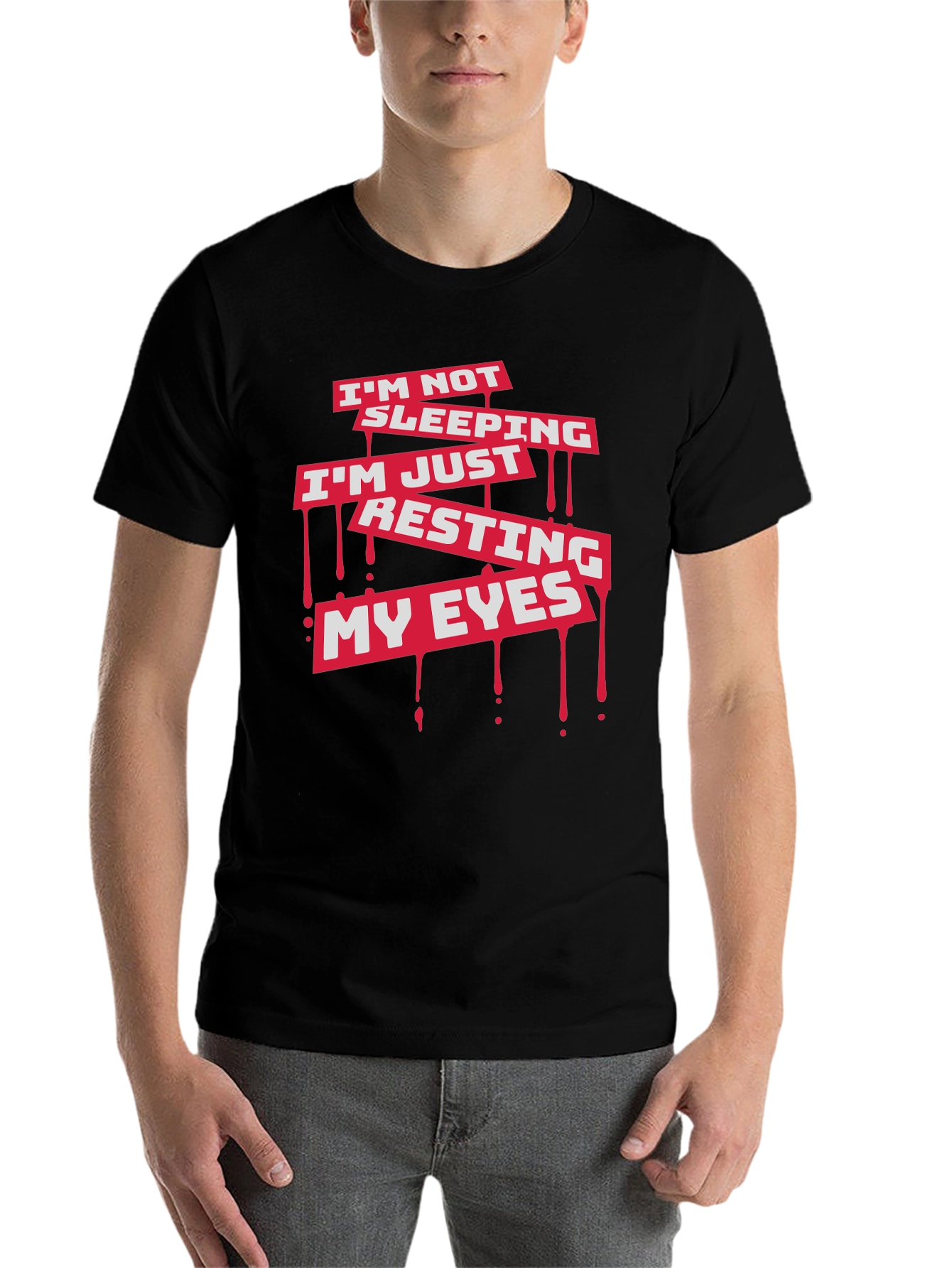 Black I'm Not Sleeping Graphic Tee - Funny Men's Black T-Shirt view 7