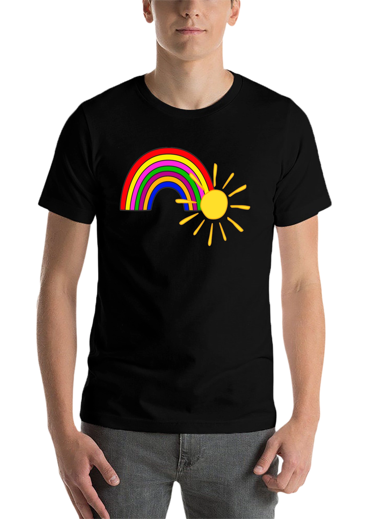 Black Rainbow and Sun Graphic Tee - Black view 7