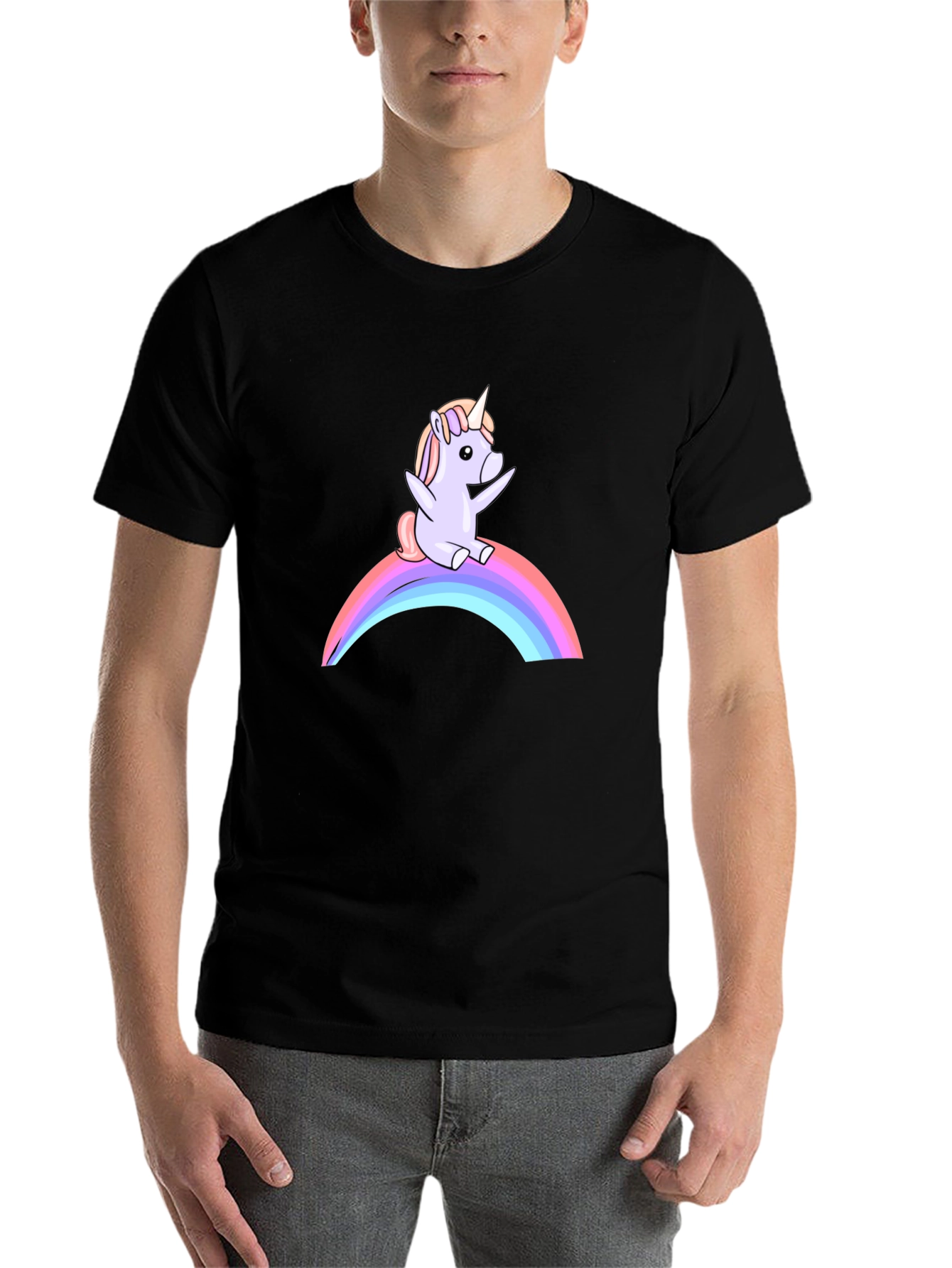Black Unicorn Rainbow Black T-Shirt view 7
