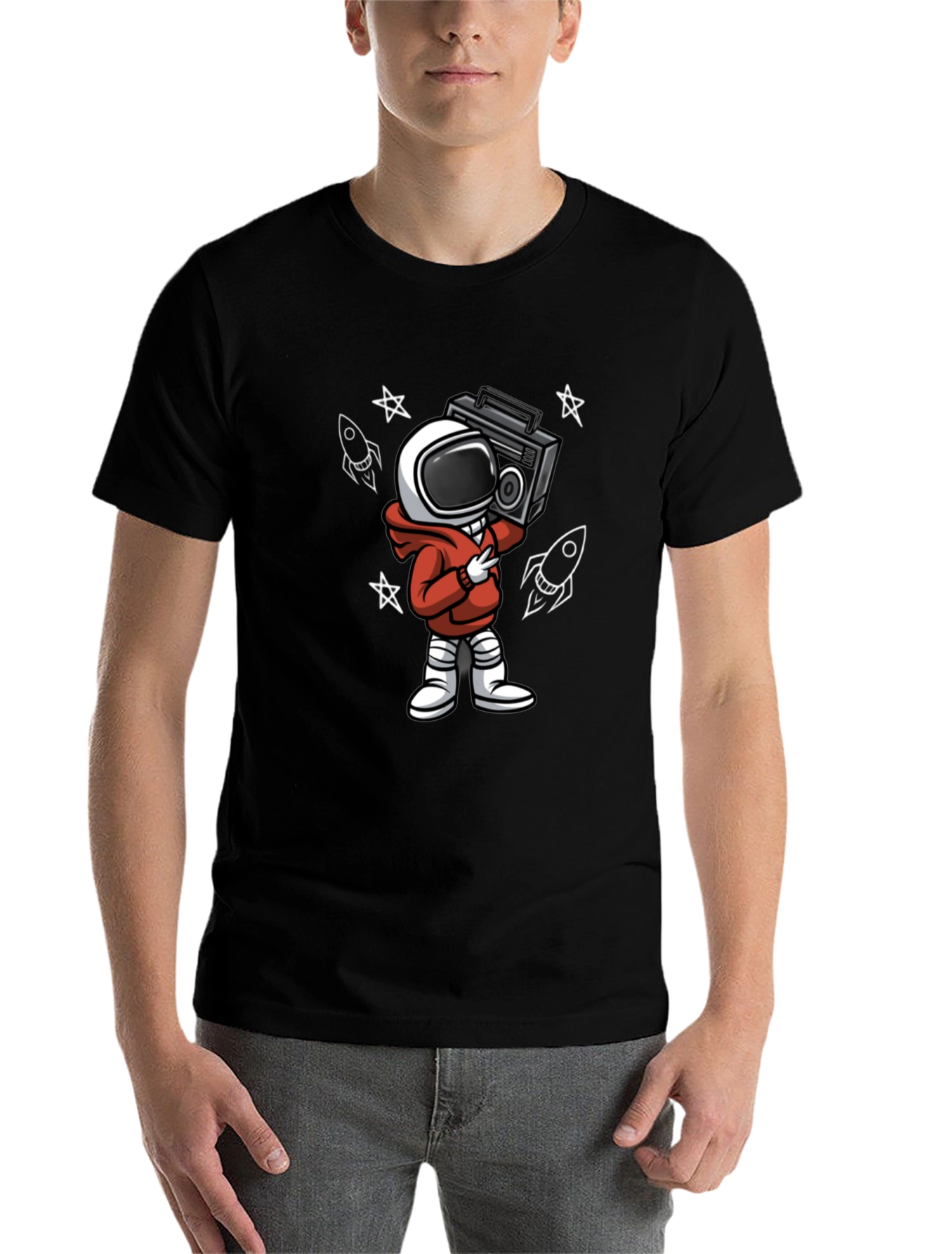 Black Astronaut Boombox Graphic Tee - Stylish Spaceman Design view 7
