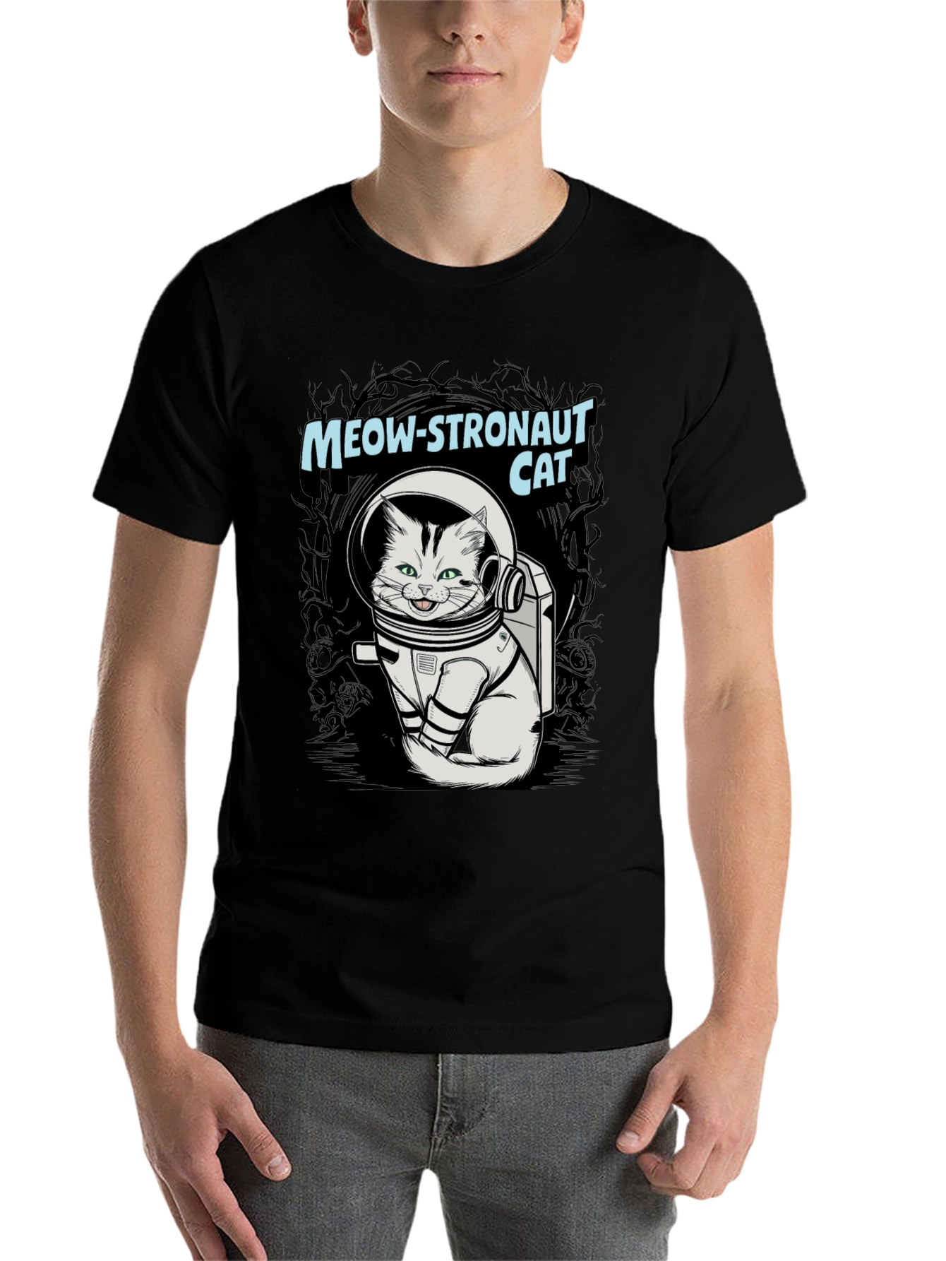 Black Meow-stronaut Cat Graphic T-Shirt - Space Adventure Tee view 7