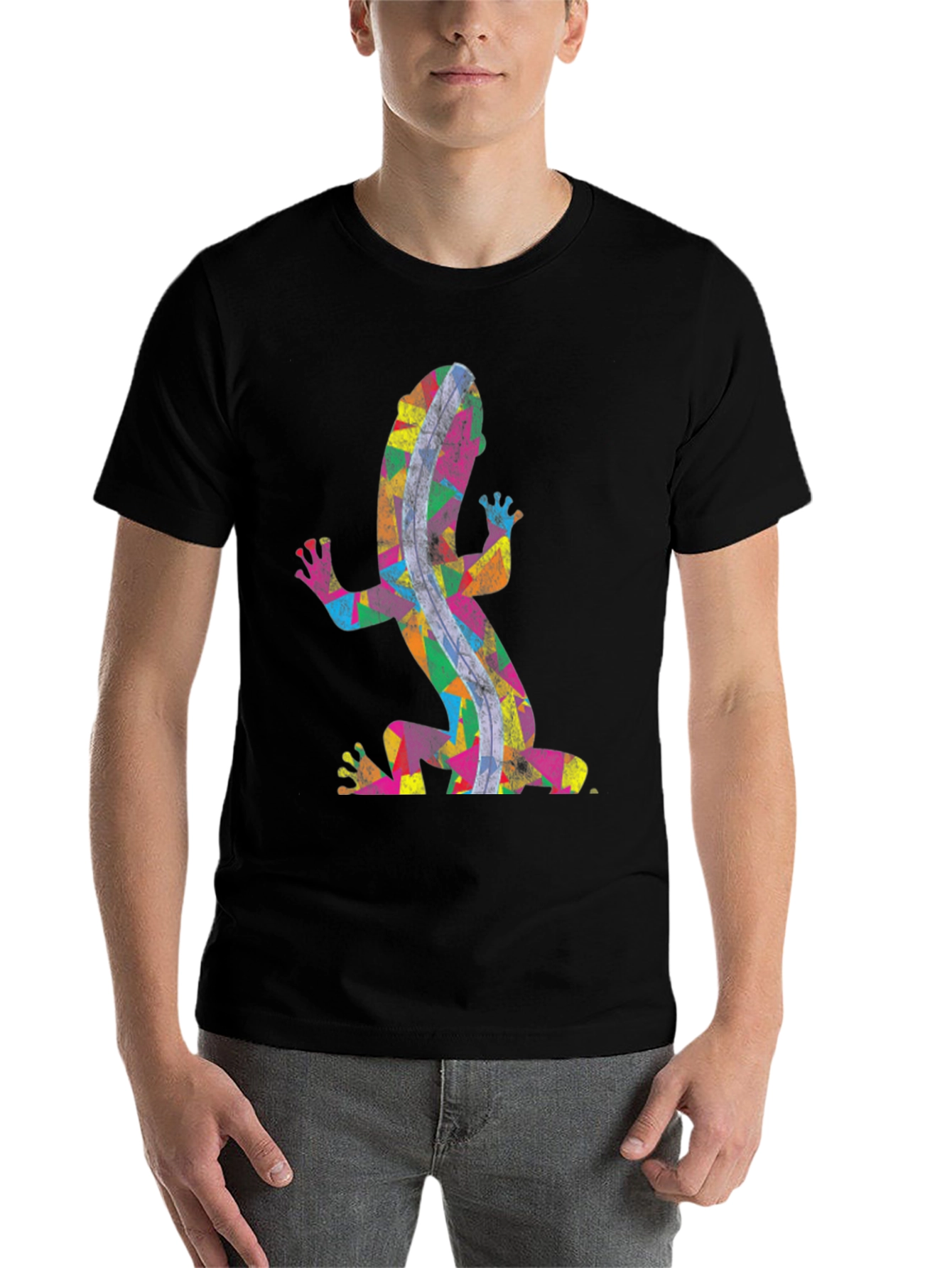 Black Colorful Gecko Print Black T-Shirt view 7