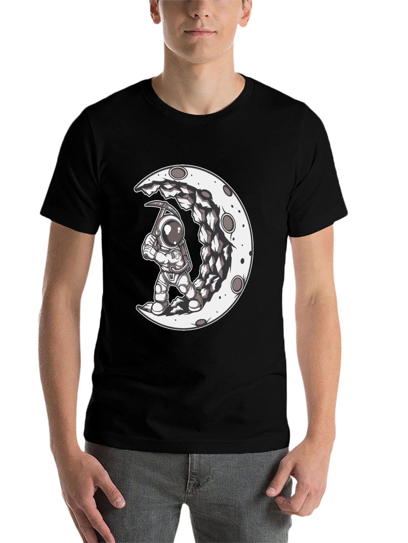 Black Astronaut Moon Mining Black Graphic T-Shirt view 7