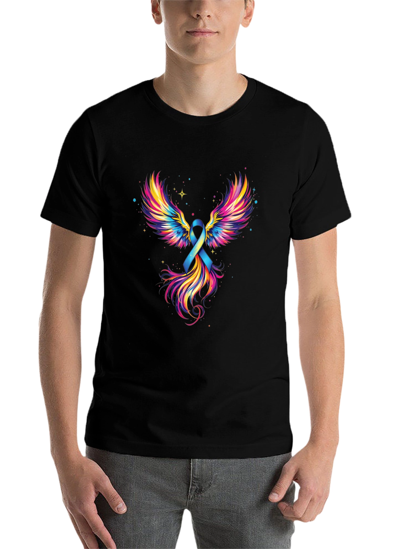 Black Ribbon Wings Graphic Tee - Awareness Shirt view 7