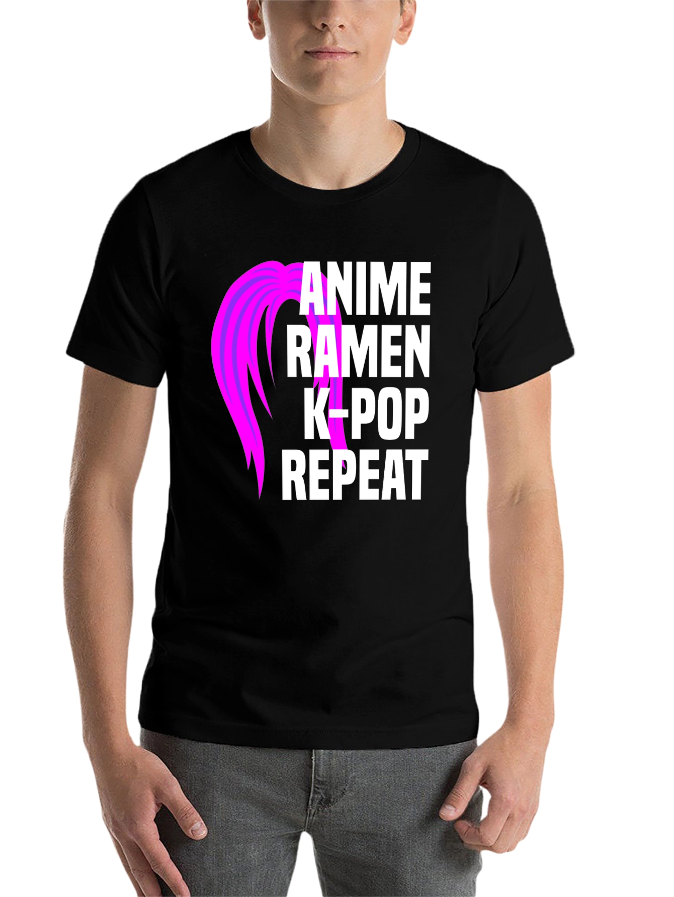 Black Anime Ramen K-Pop Repeat Graphic Tee view 7