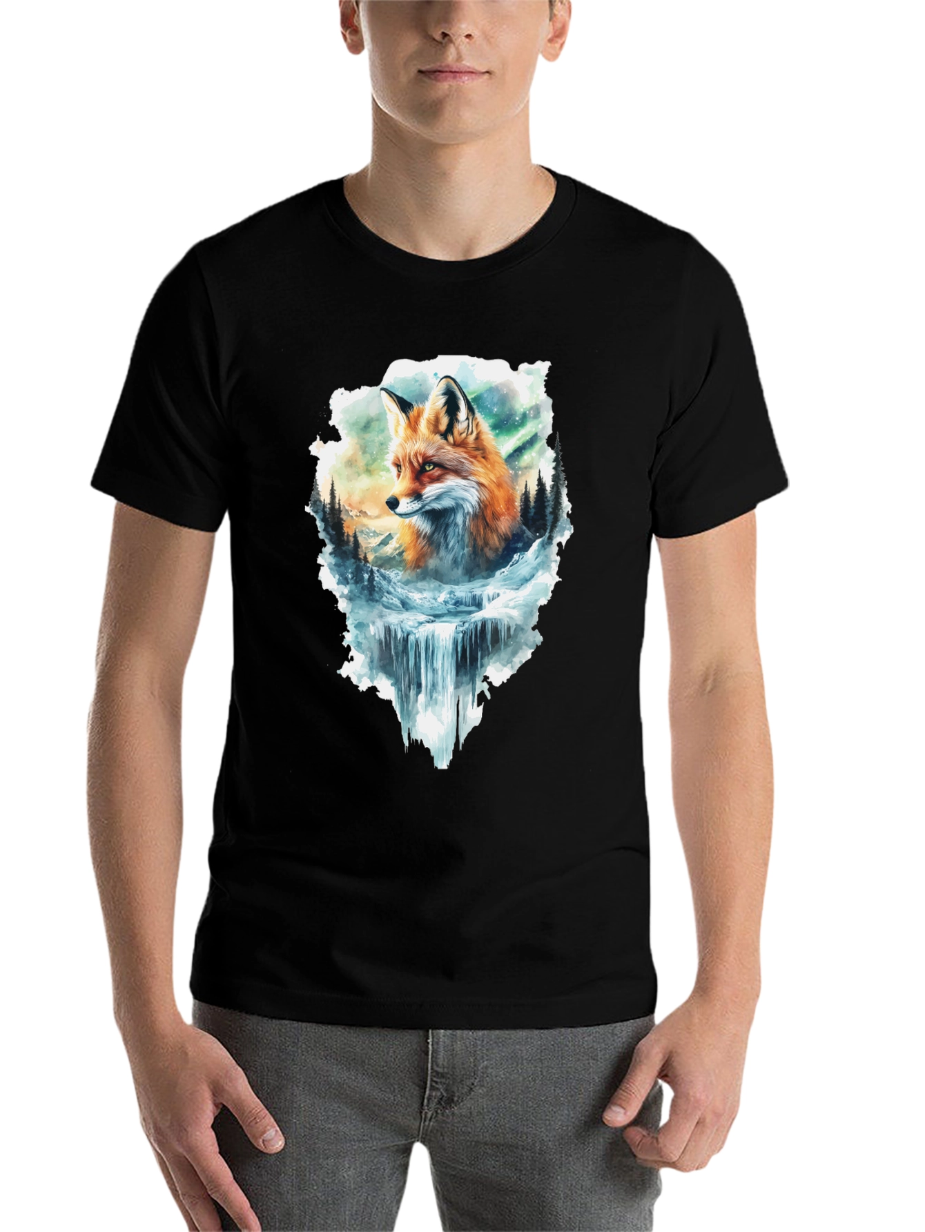 Black Fox & Waterfall Graphic Tee view 7