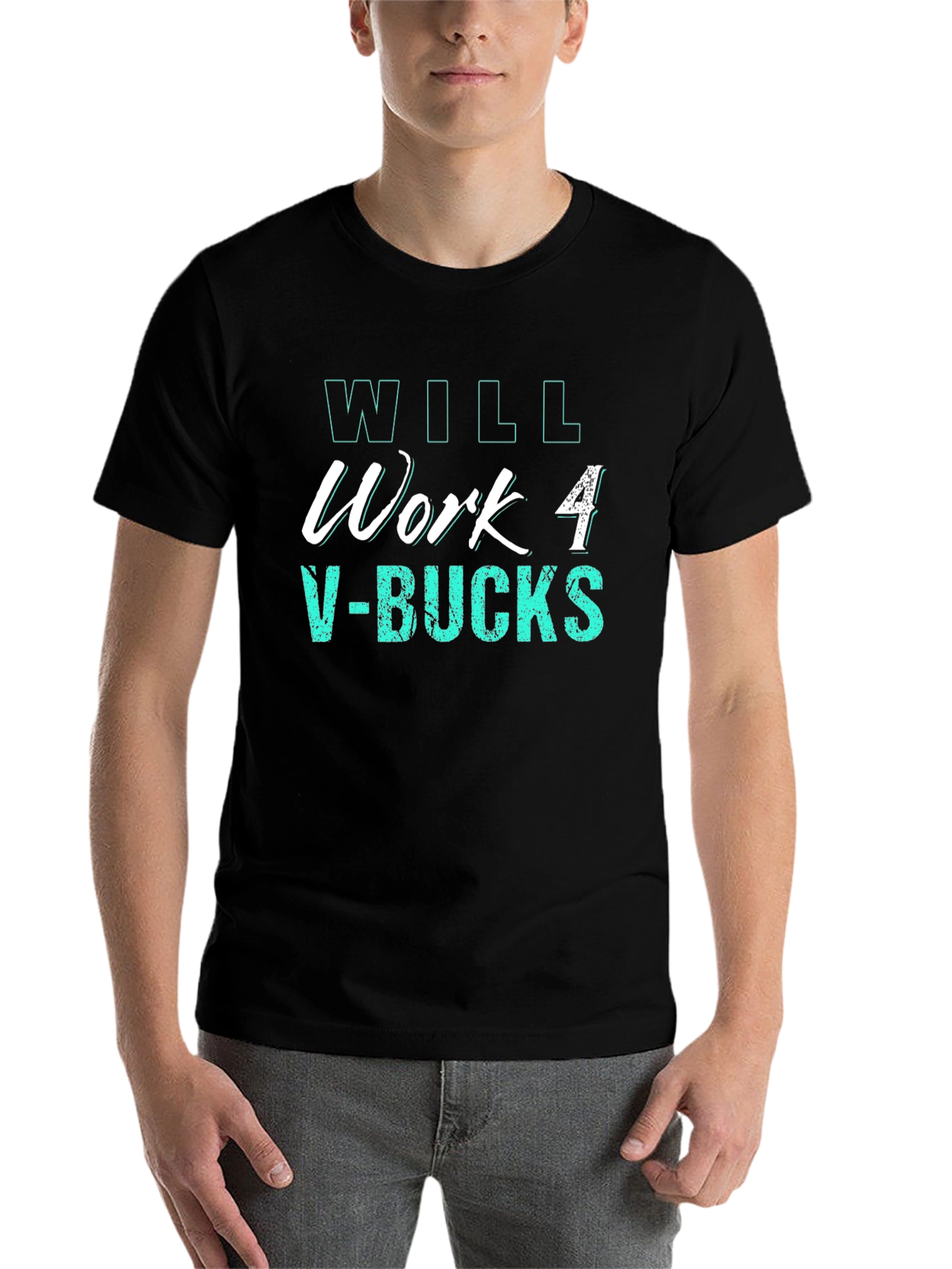 Black Will Work 4 V-Bucks Black Tee - Gamer Gift view 7