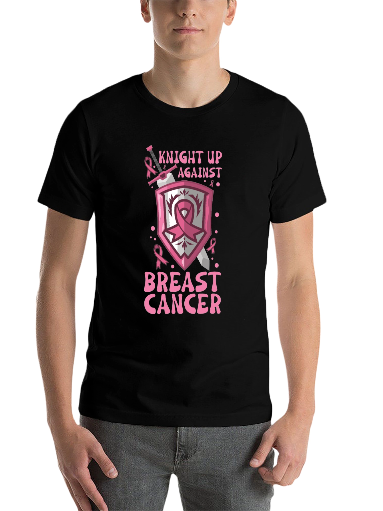 Black Knight Up Against Breast Cancer Awareness T-Shirt view 7