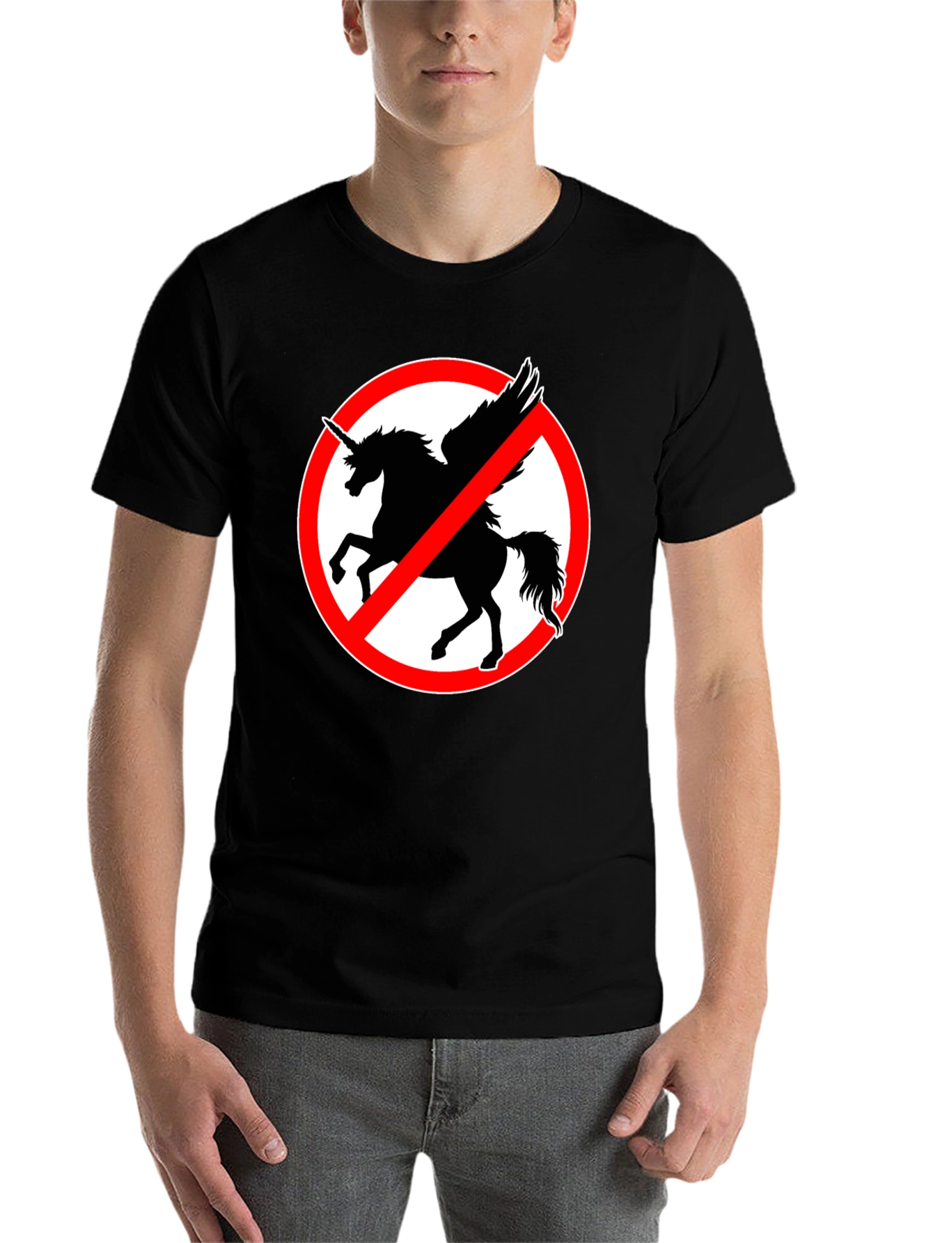 Black No Unicorns T-Shirt - Men's Black Crew Neck Tee view 7