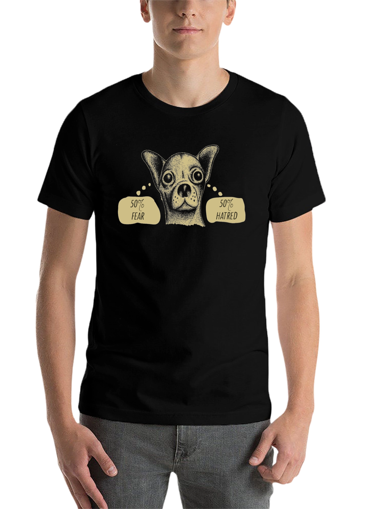 Black 50% Fear, 50% Hatred Chihuahua Graphic T-Shirt view 7