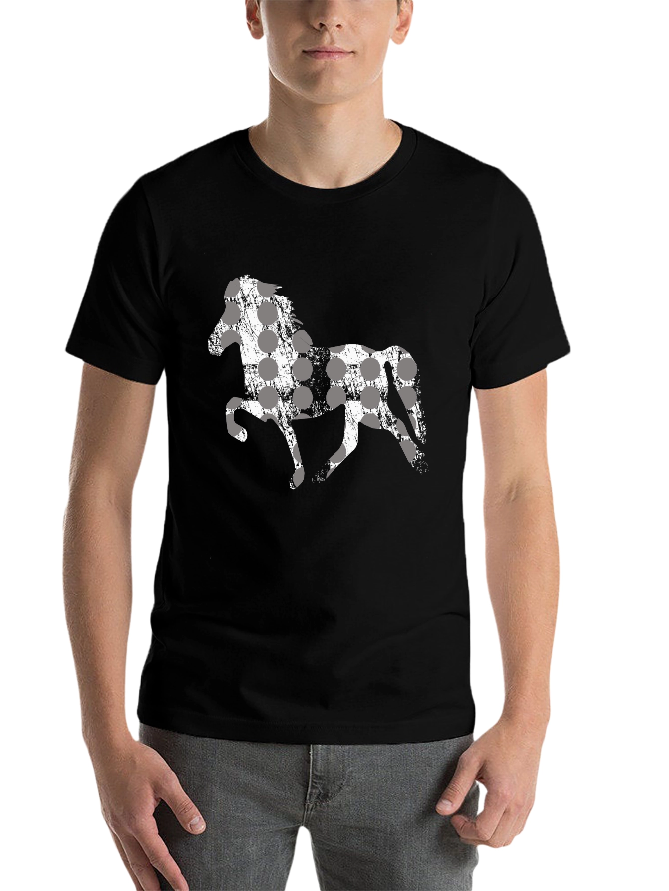 Black Horse Silhouette Men's Black T-Shirt view 7