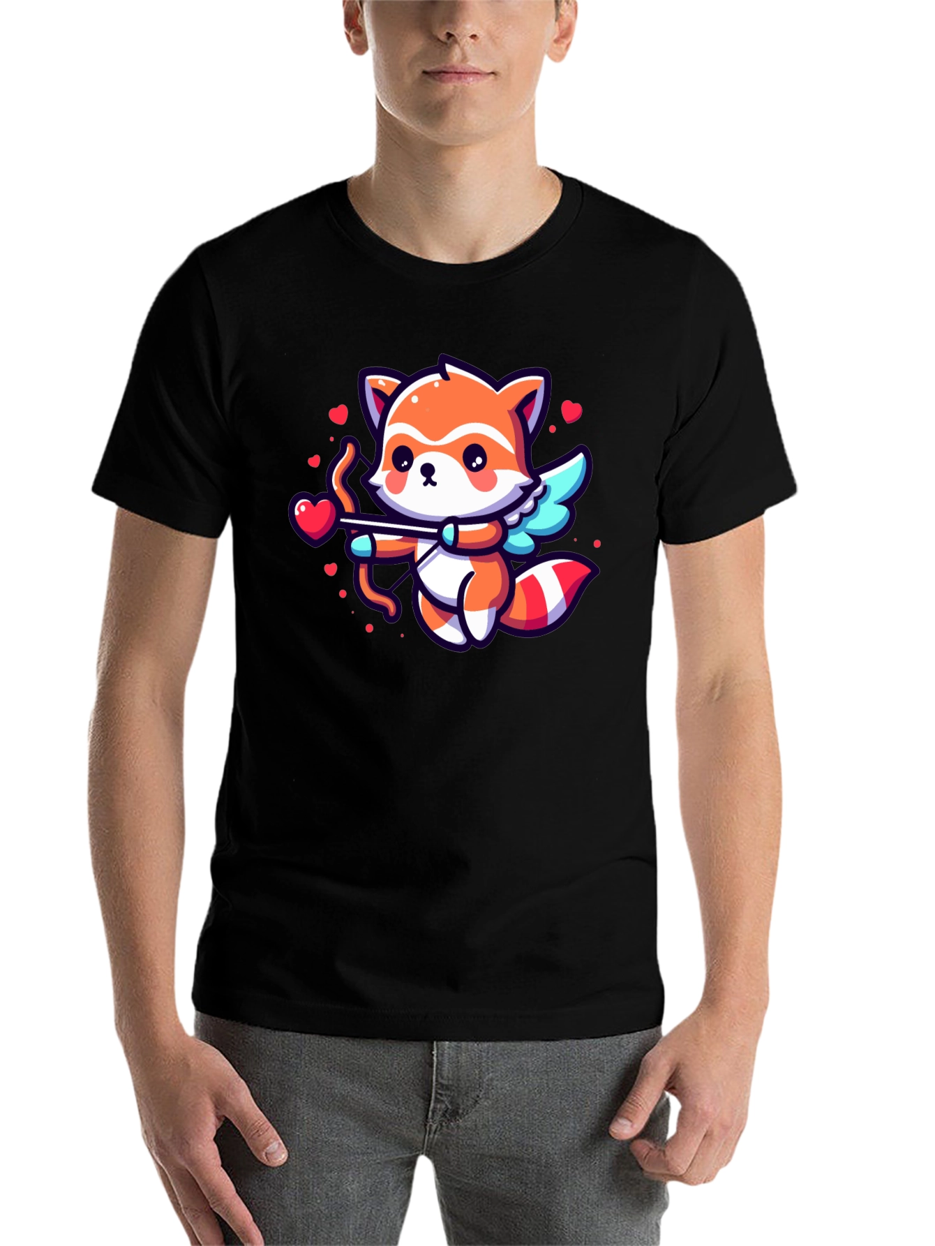 Black Cute Cupid Fox Graphic Tee view 7