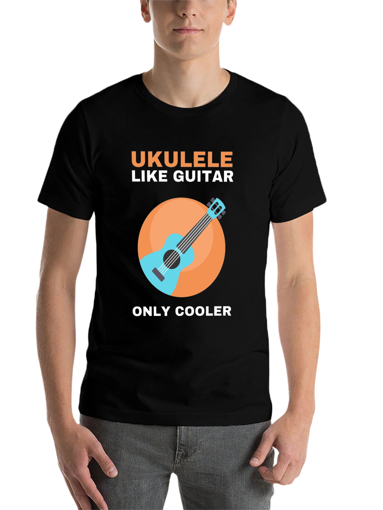 Black Ukulele Like Guitar Graphic Tee view 7