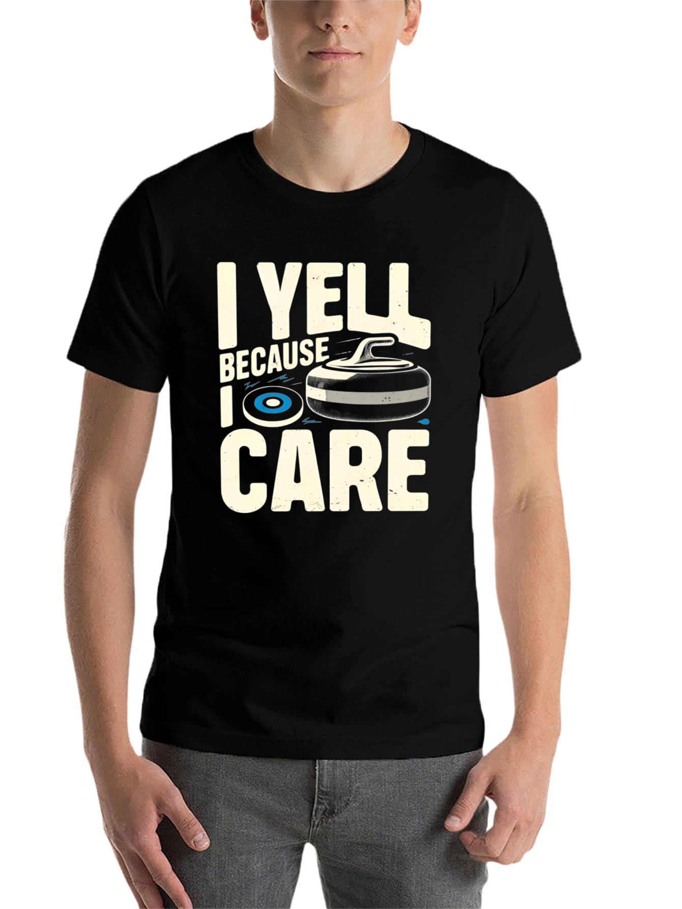 Black I Yell Because I Care Curling T-Shirt view 7