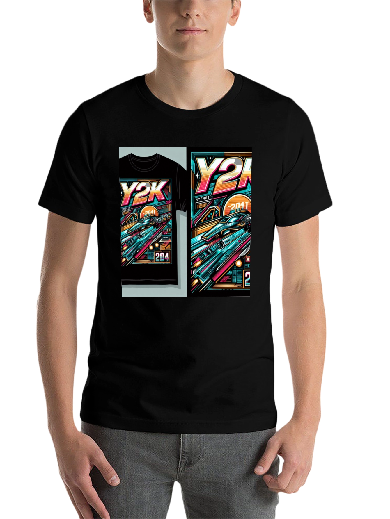 Black Y2K Graphic Tee - Retro Futuristic Design view 7
