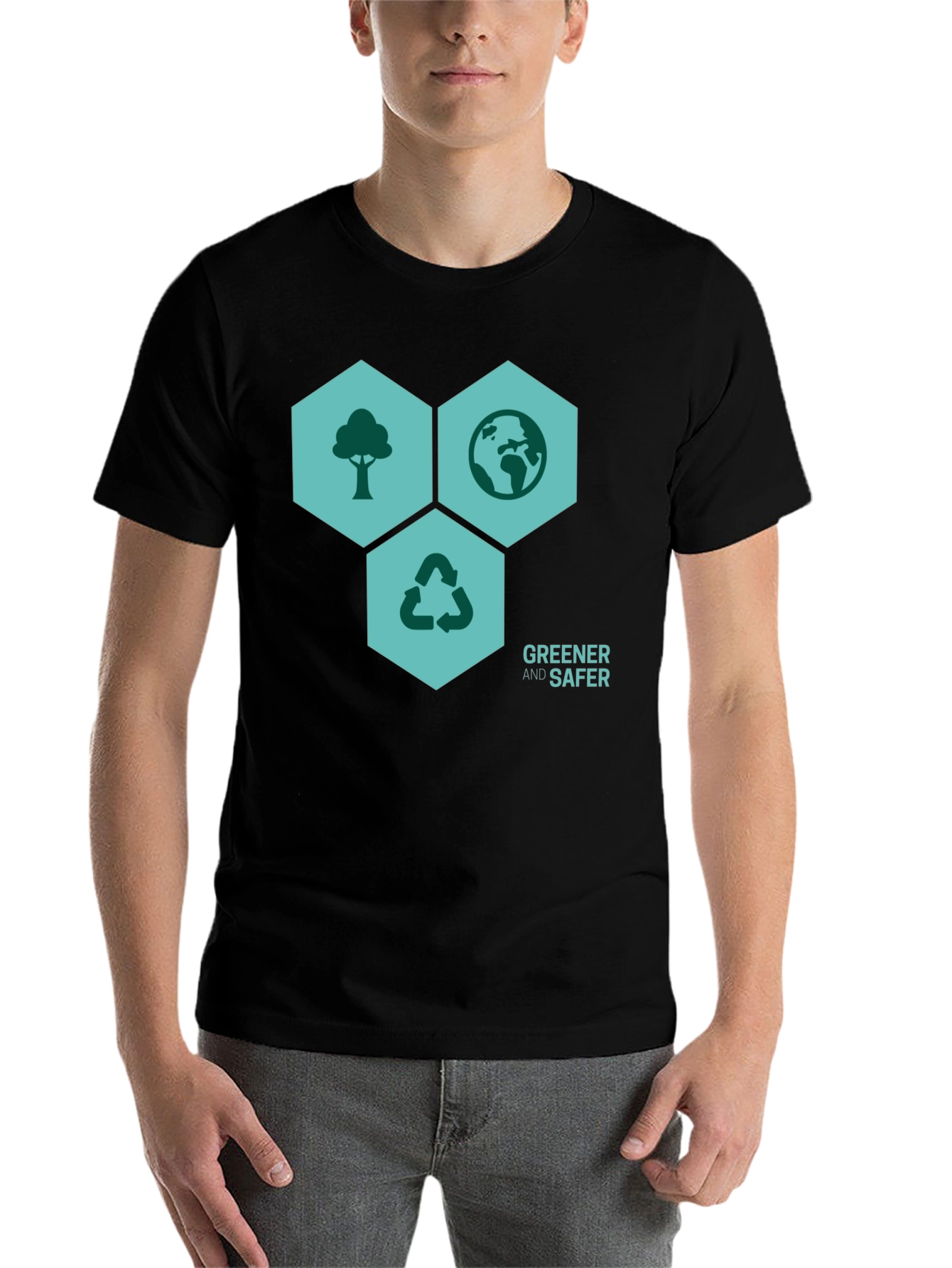 Black Eco-Friendly 'Greener & Safer' Graphic T-Shirt view 7