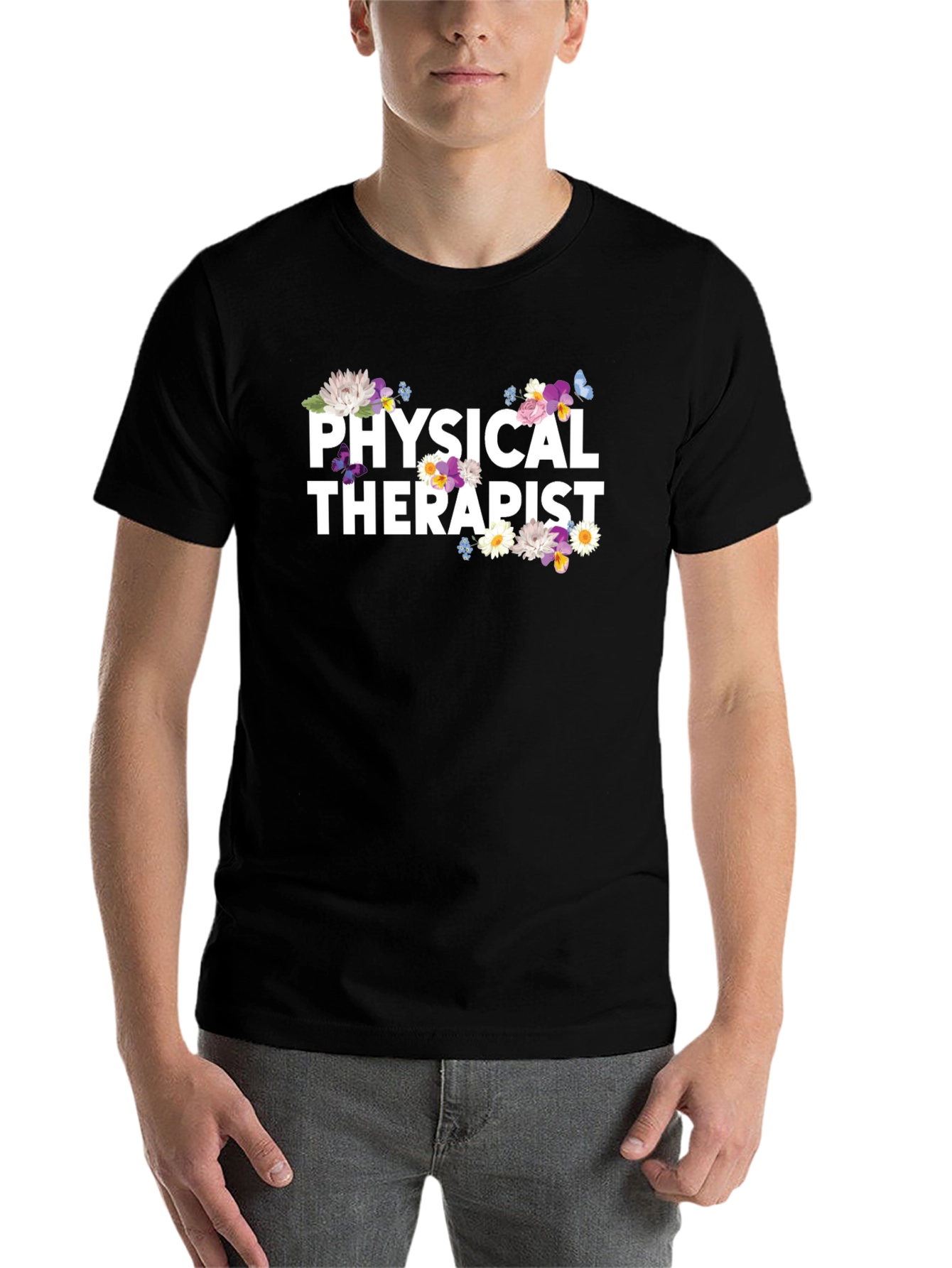 Black Floral Physical Therapist T-Shirt view 7