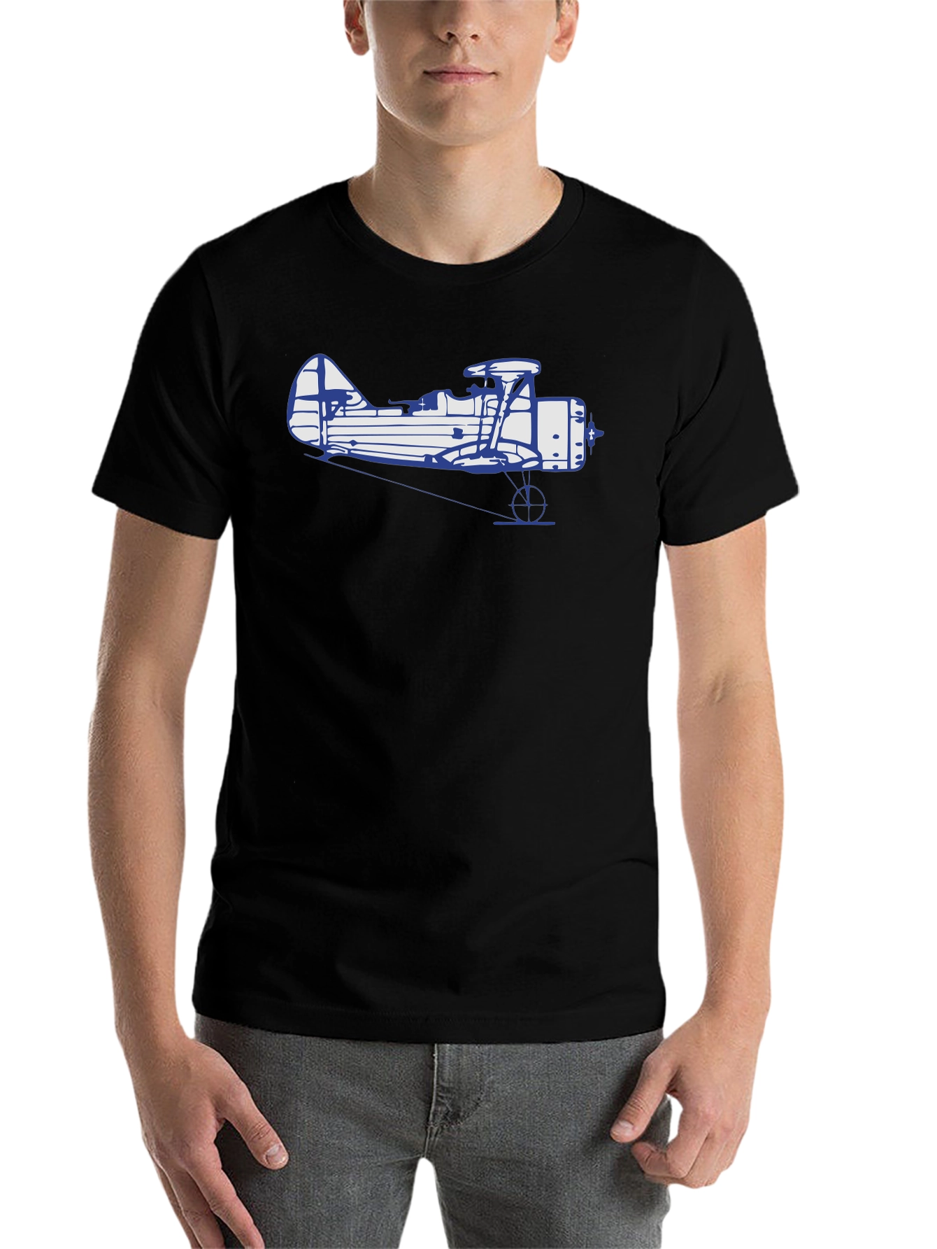 Black Vintage Biplane Graphic T-Shirt - Classic Style view 7