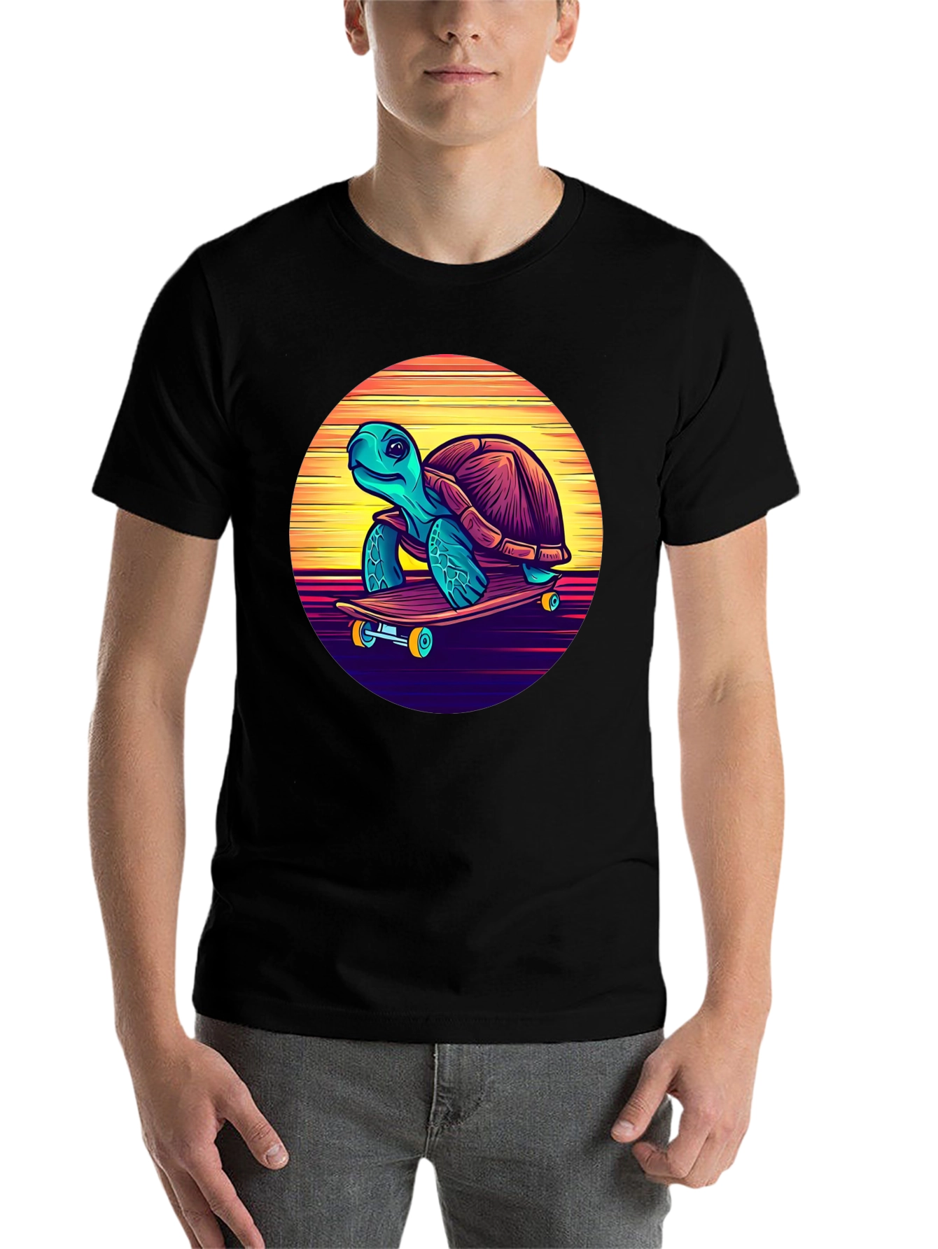 Black Skateboarding Turtle Graphic Tee - Cool Retro Design view 7