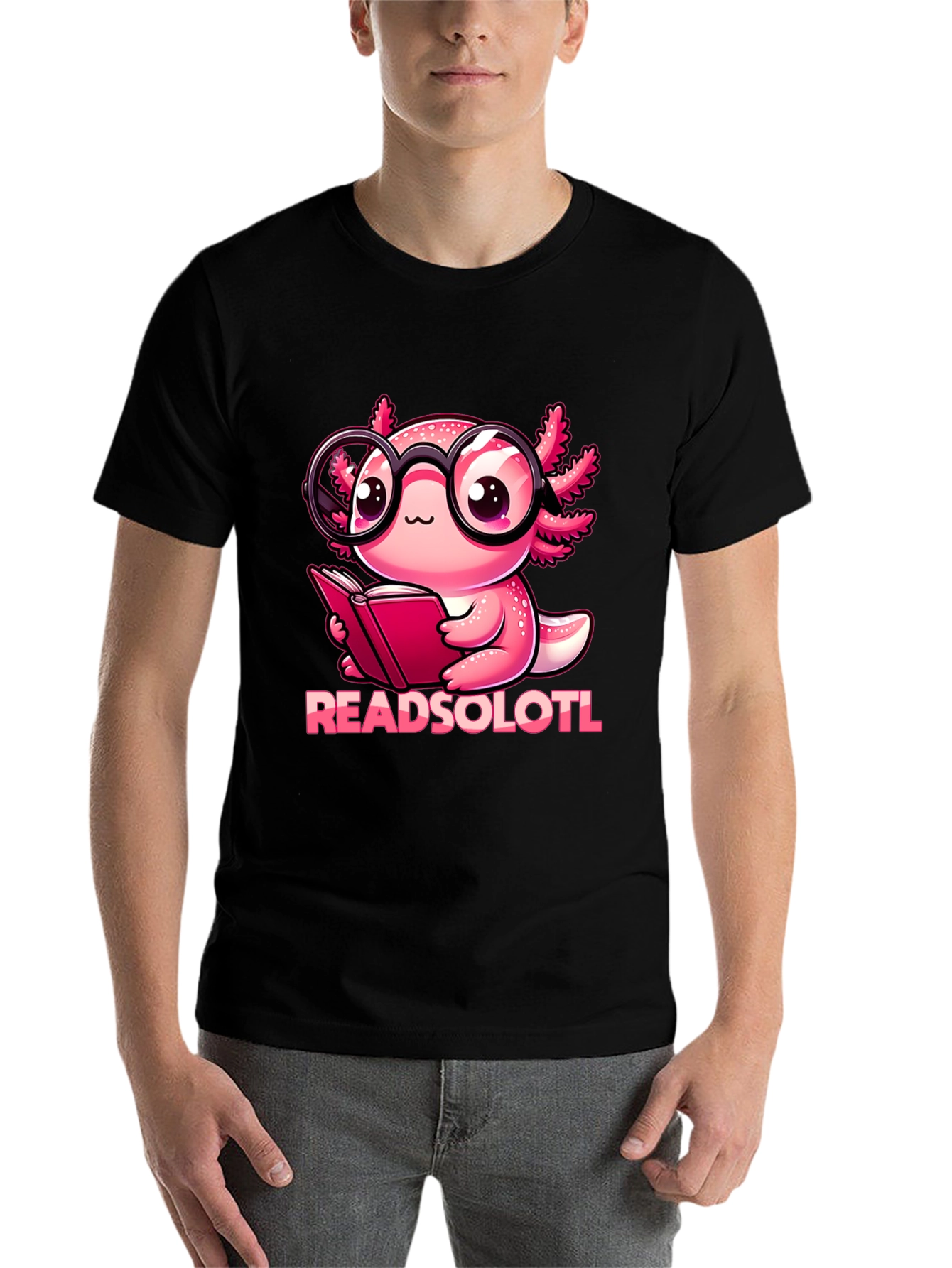 Black Readsolotl T-Shirt - Bookworm Axolotl view 7