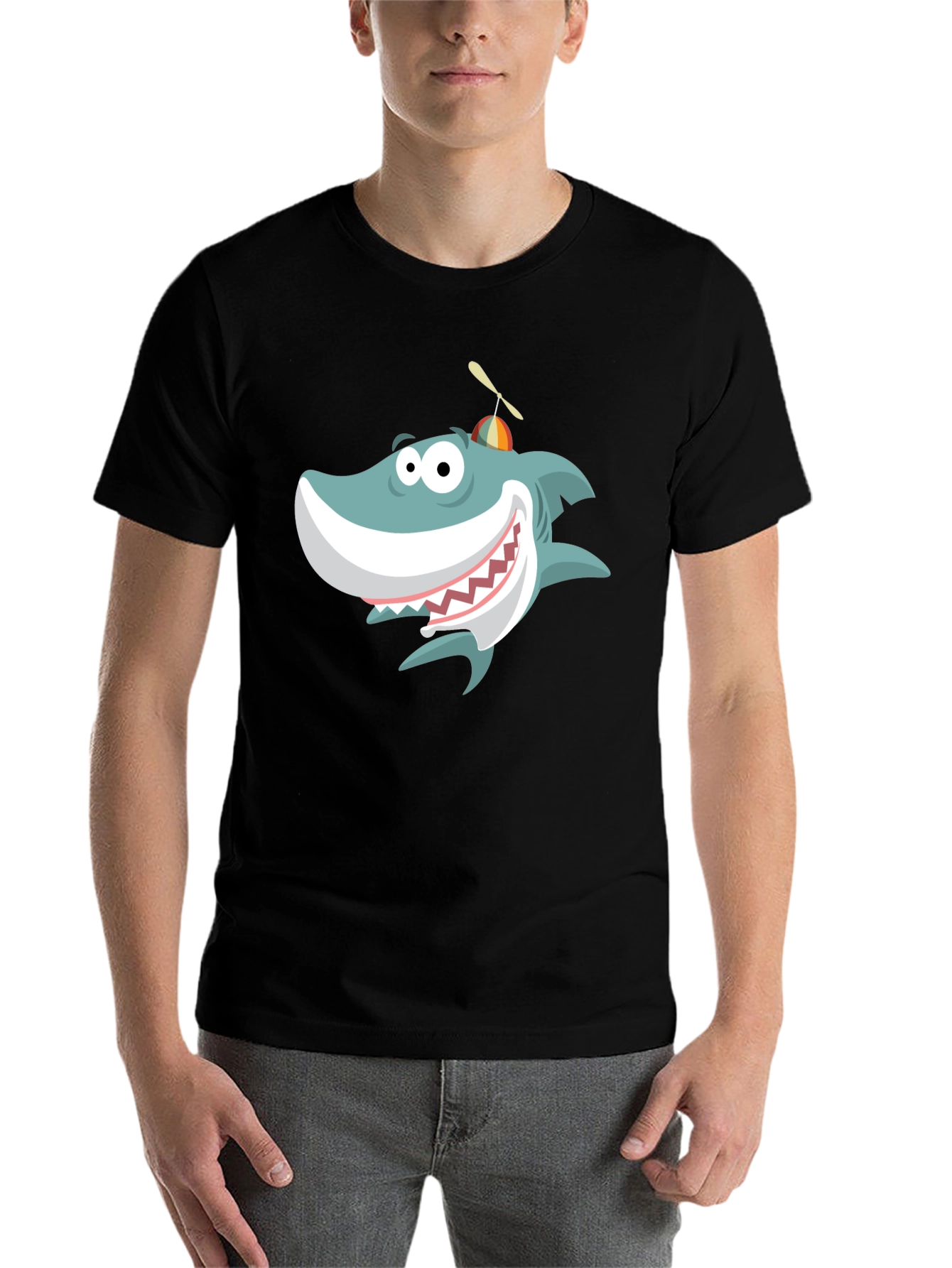 Black Cartoon Shark Graphic Tee - Fun & Unique Design view 7