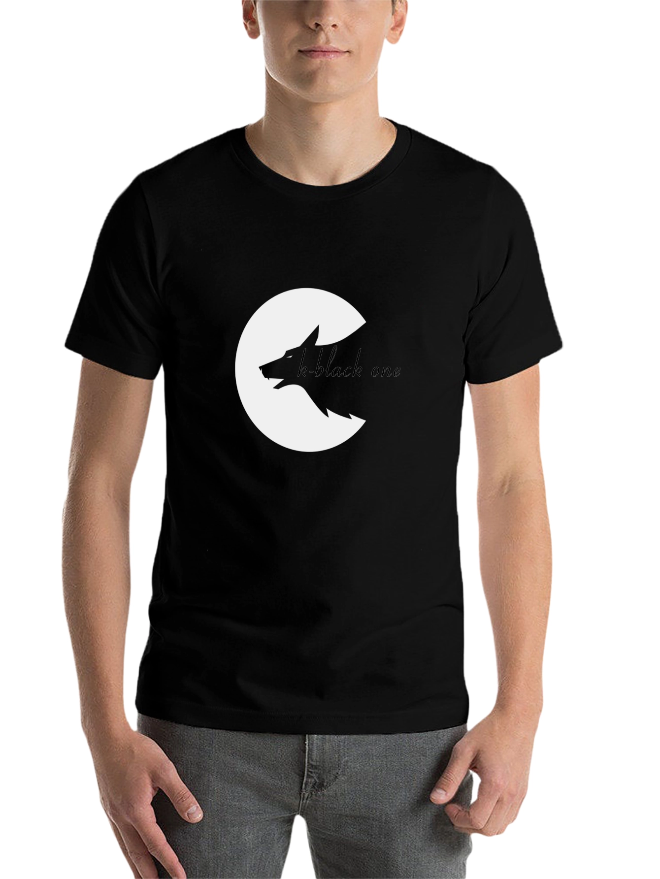 Black Black Wolf Graphic Tee - Crescent Moon Design view 7