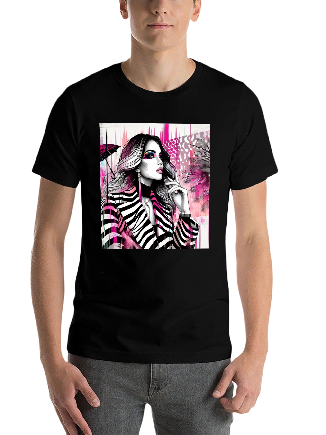 Black Stylish Woman Zebra Print Tee - Modern Streetwear view 7