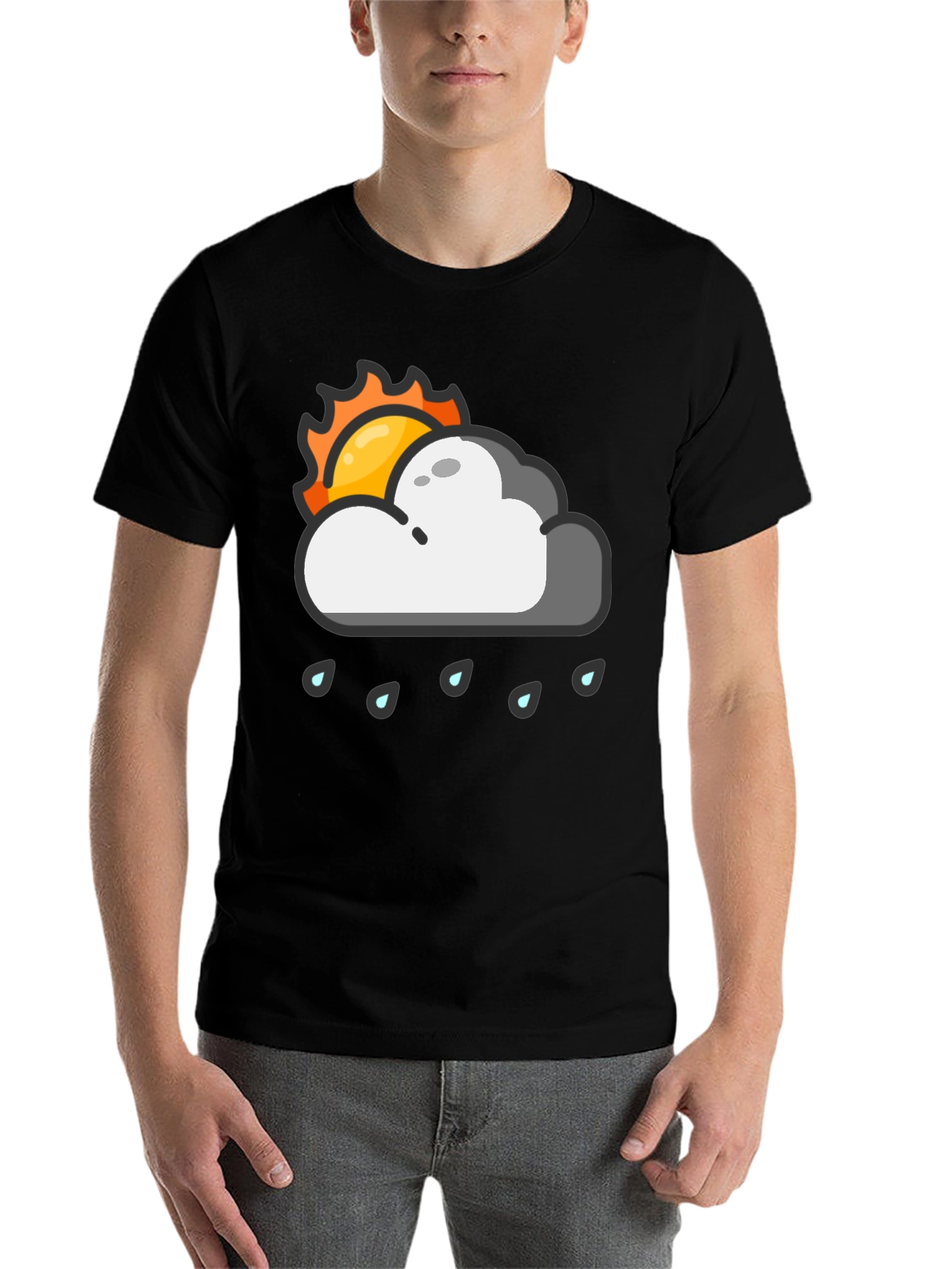 Black Rainy Day Sun Graphic Tee - Black Cotton T-Shirt view 7