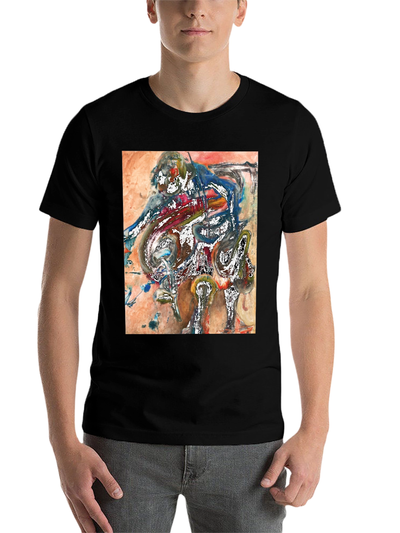 Black Abstract Art Graphic Tee - Unique Men's T-Shirt view 7