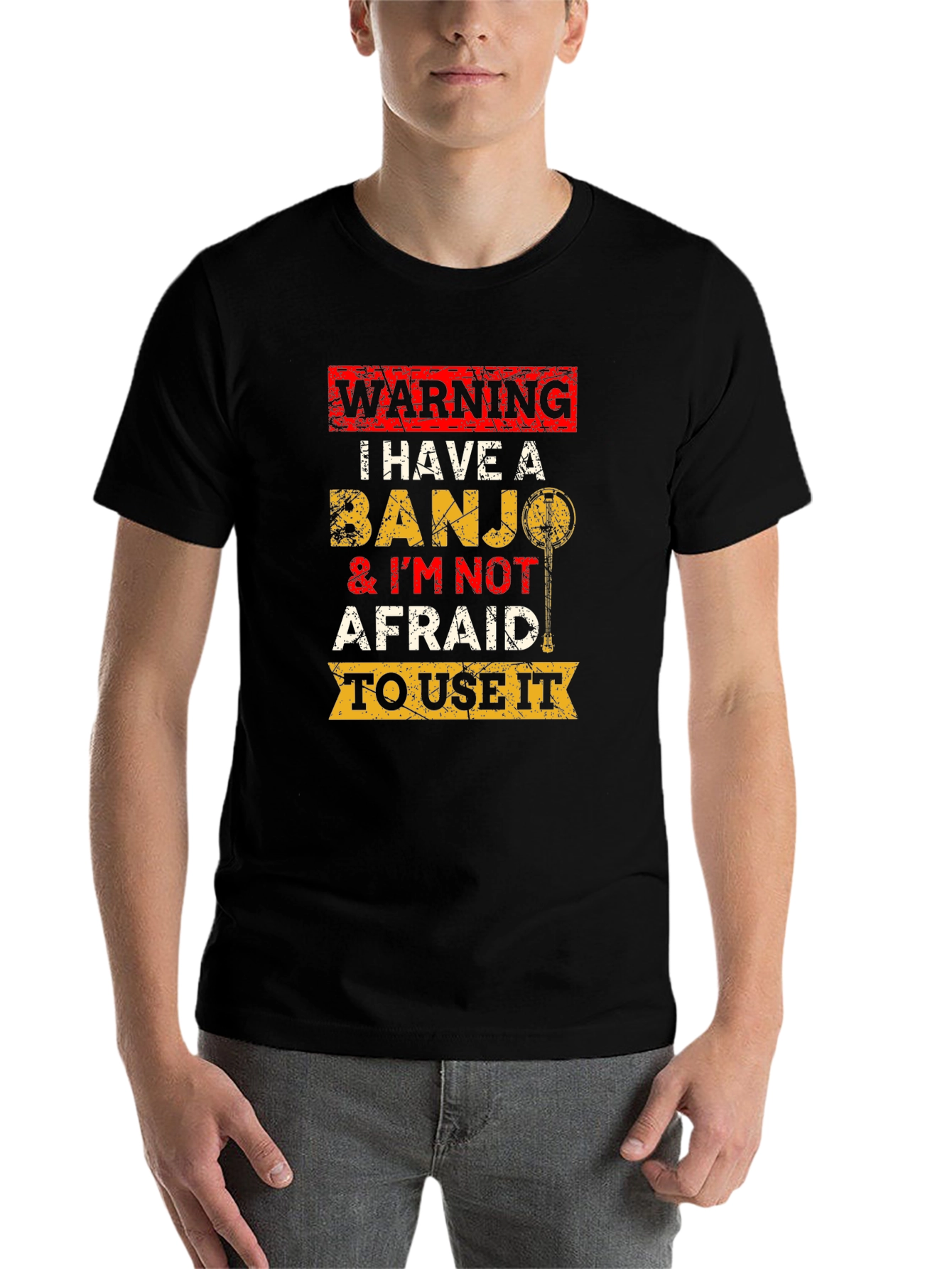 Black Warning Banjo T-Shirt Funny Musician Tee view 7