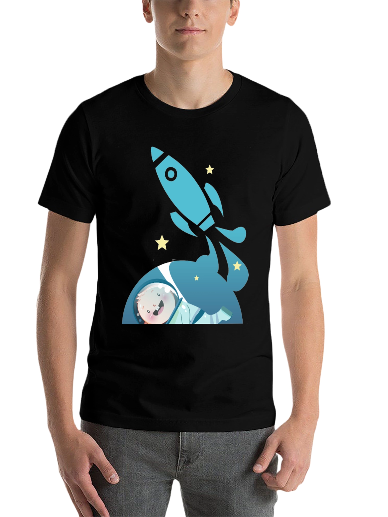 Black Astronaut & Rocket Black T-Shirt - Space Adventure! view 7