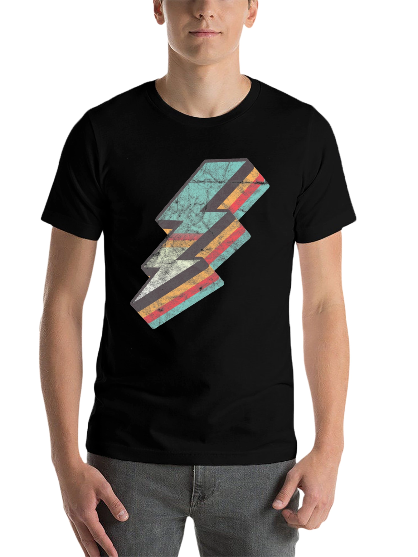 Black Retro Lightning Bolt Graphic Tee view 7