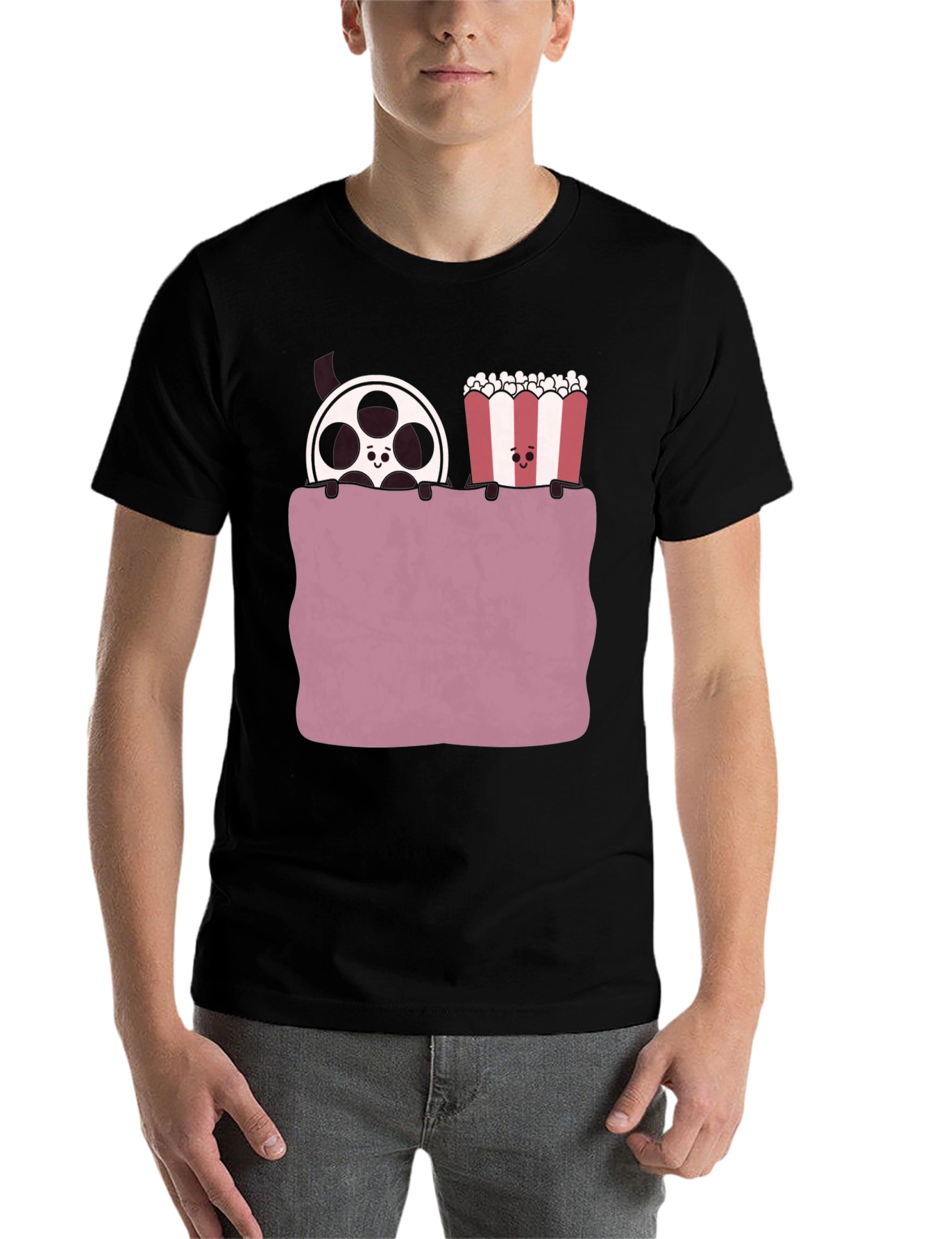 Black Movie Night T-Shirt - Reel & Popcorn Design view 7