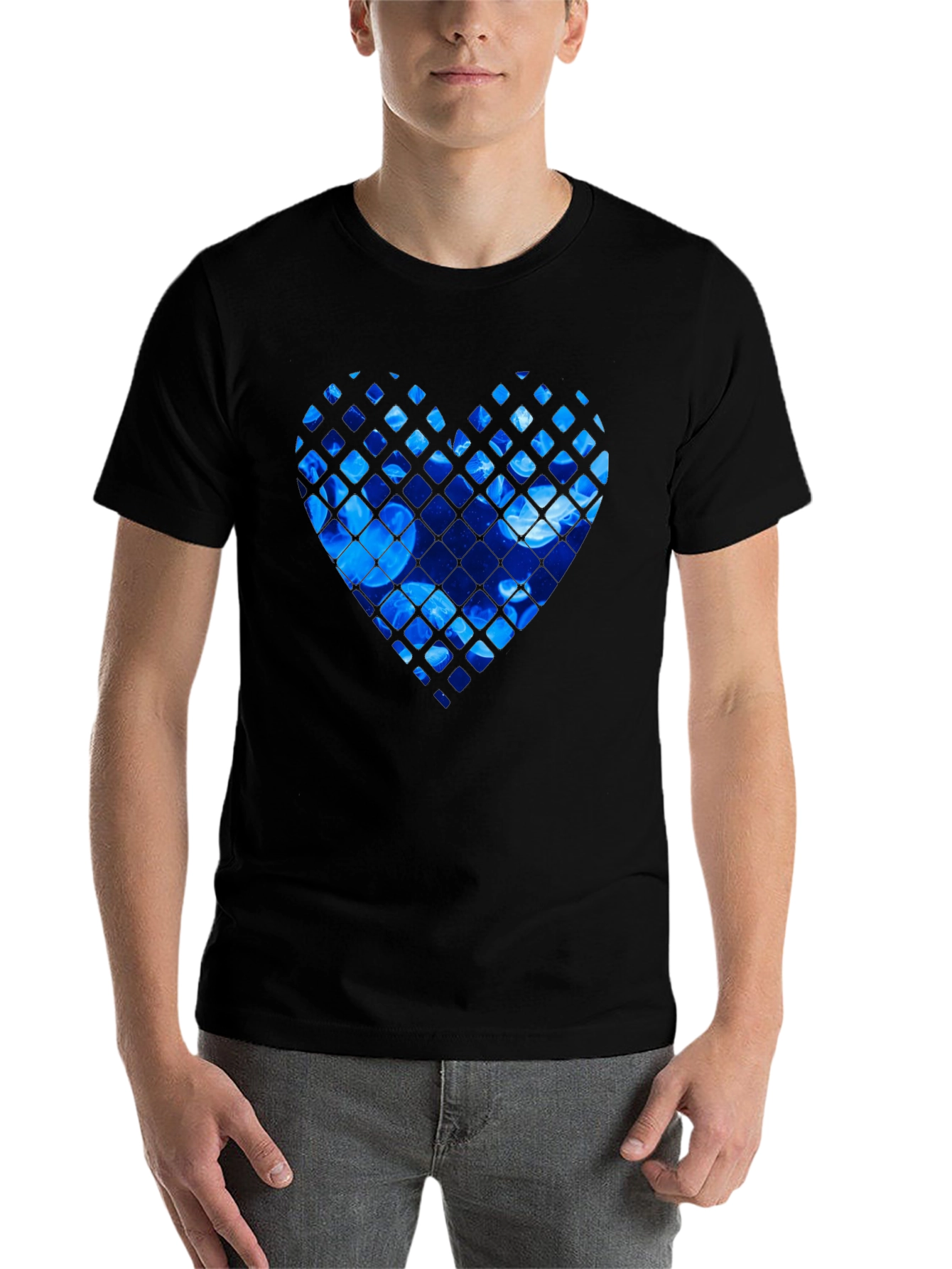 Black Blue Jellyfish Heart Graphic Black T-Shirt view 7