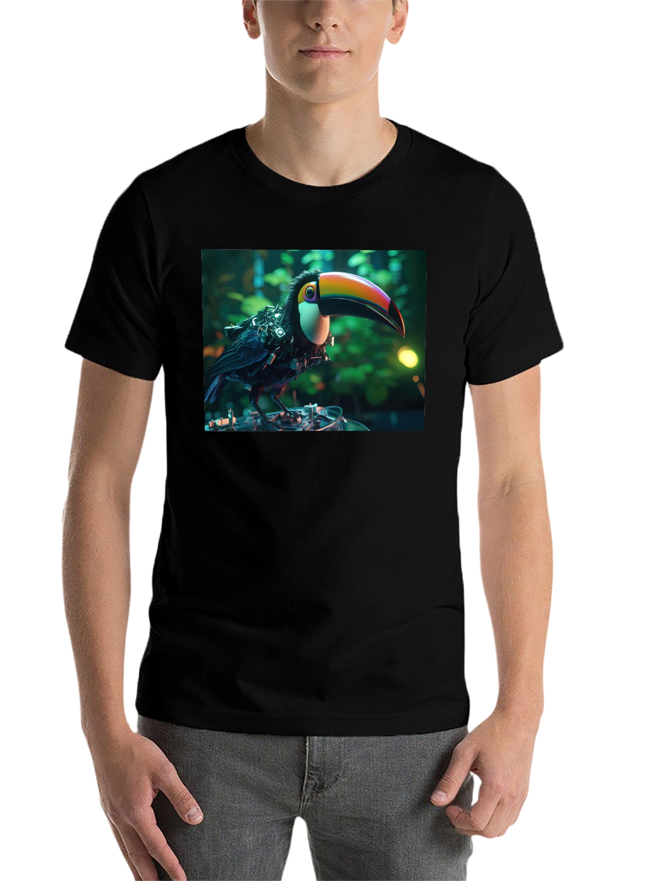 Black Cyber Toucan T-Shirt - Unique Graphic Print view 7
