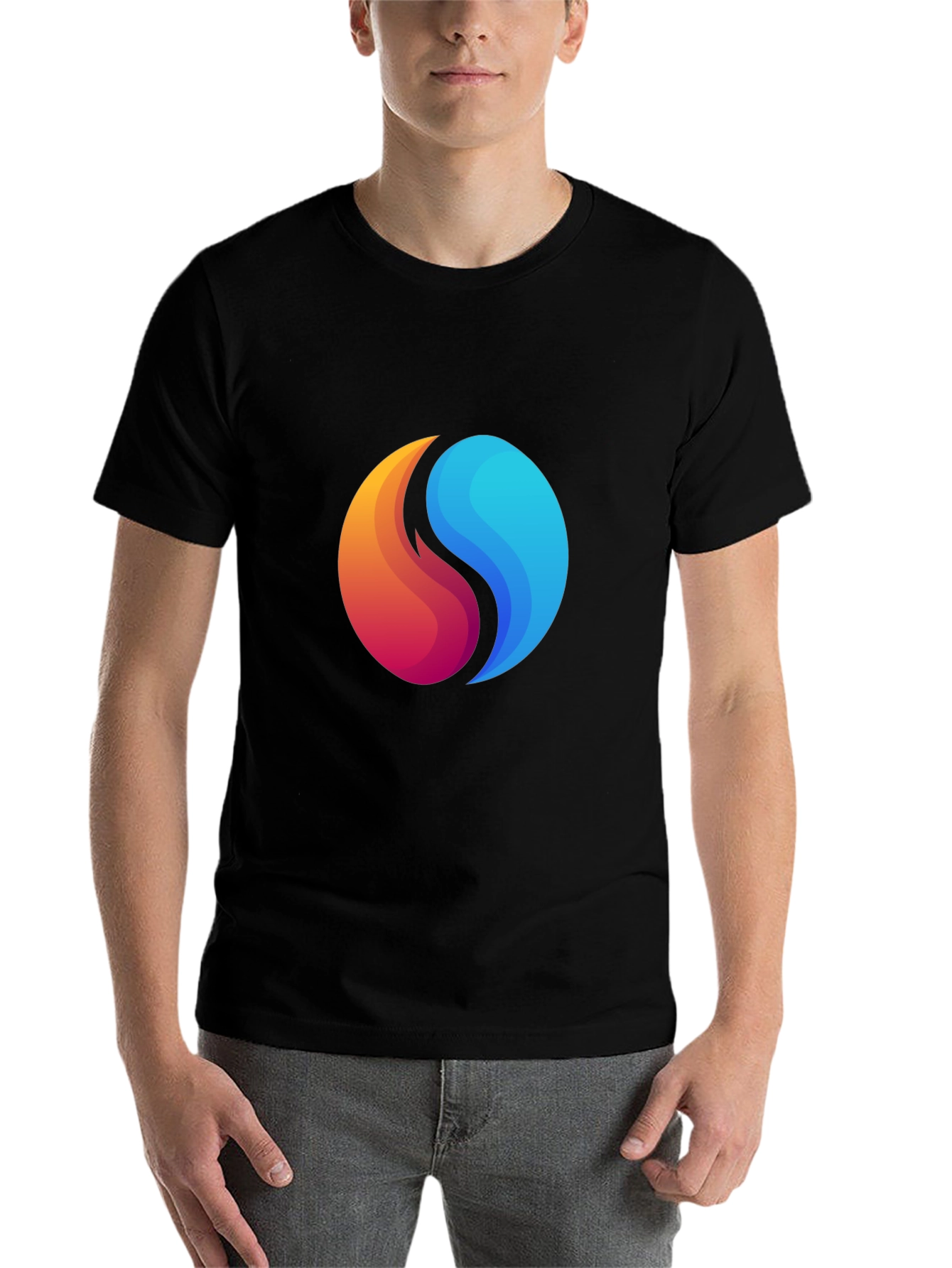 Black Yin Yang Fire and Water Graphic Black T-Shirt view 7
