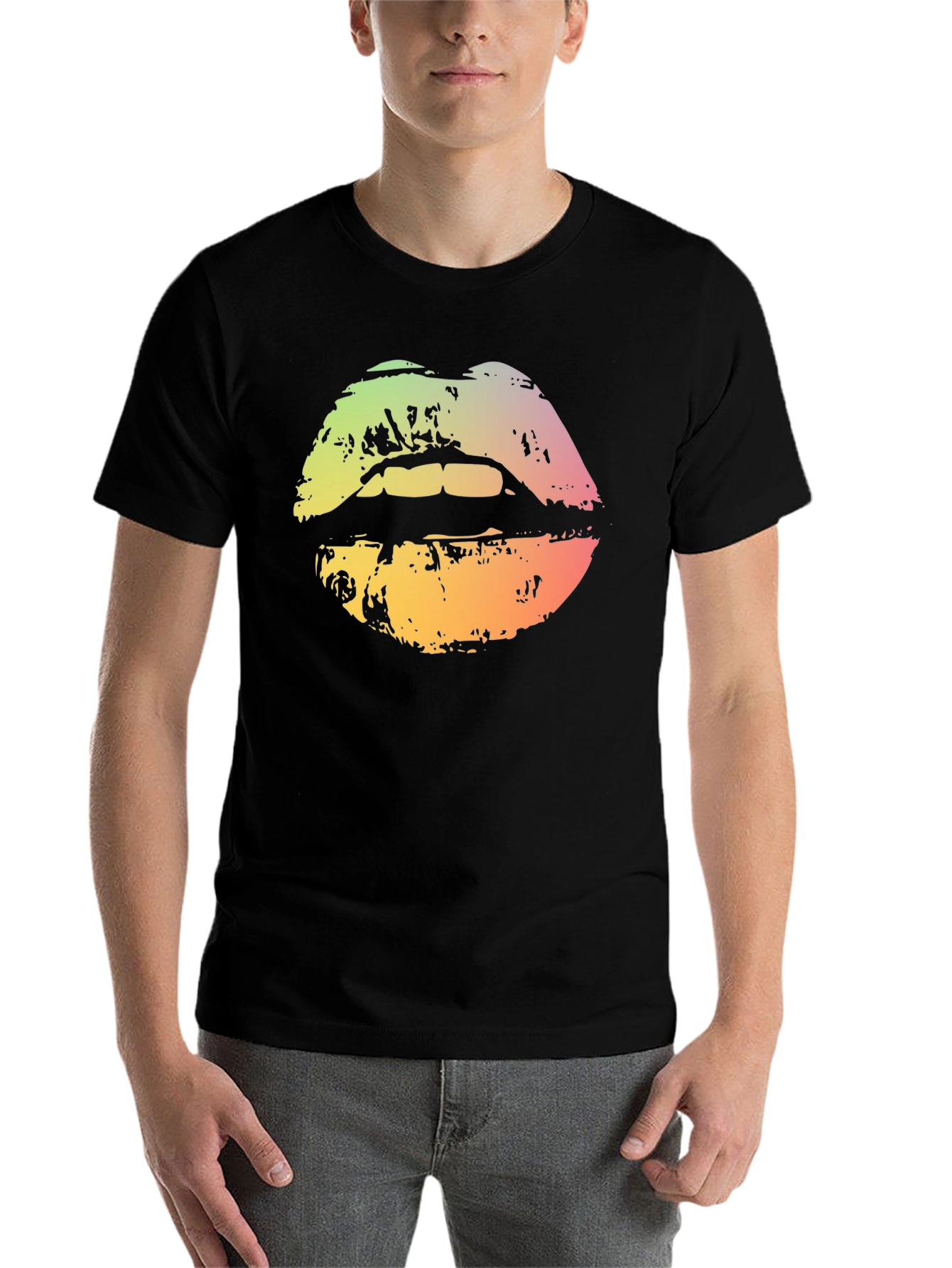 Black Rainbow Lips Graphic T-Shirt - Unisex Cotton Tee view 7