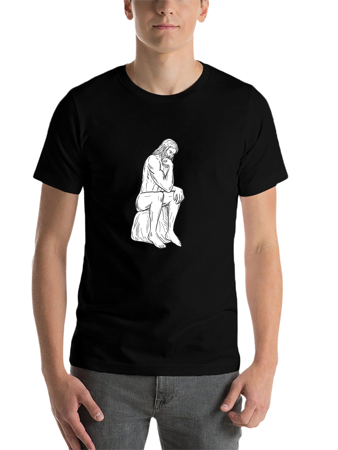 Black The Thinker Graphic Tee - Black Cotton Casual Shirt view 7