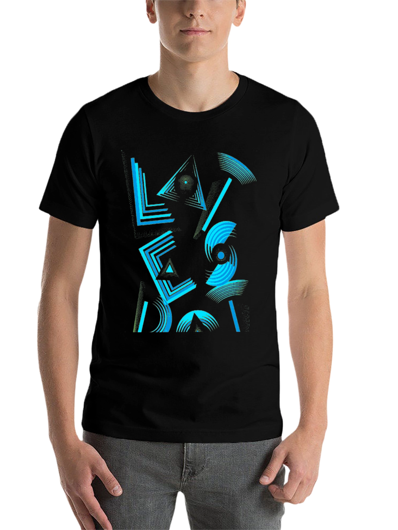 Black Geometric Graphic Print Men's Black T-Shirt view 7